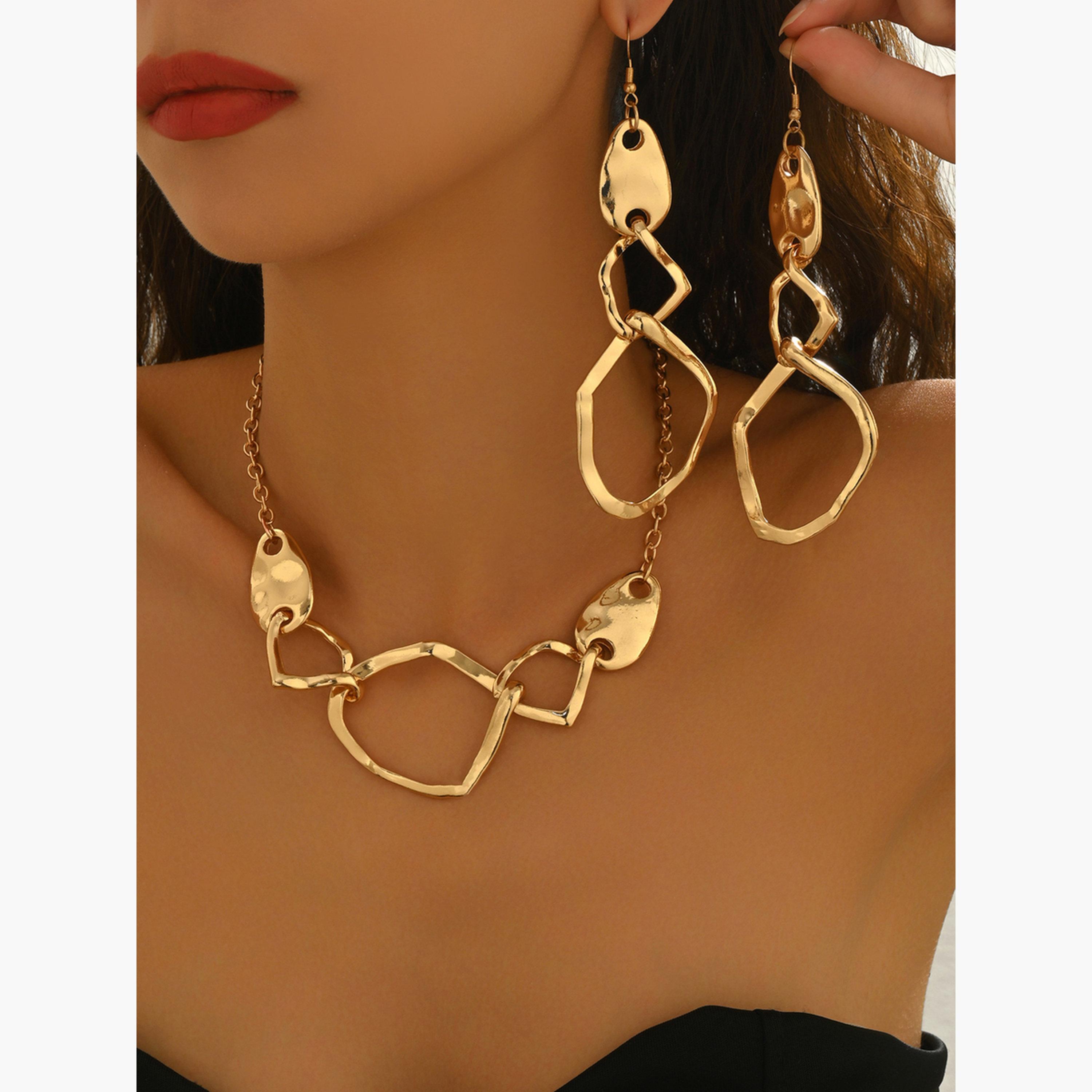 Take Two Gold Geometric Necklace and Earrings Set-women-watchesandjewellery-jewellery-jewellerysets-image-4