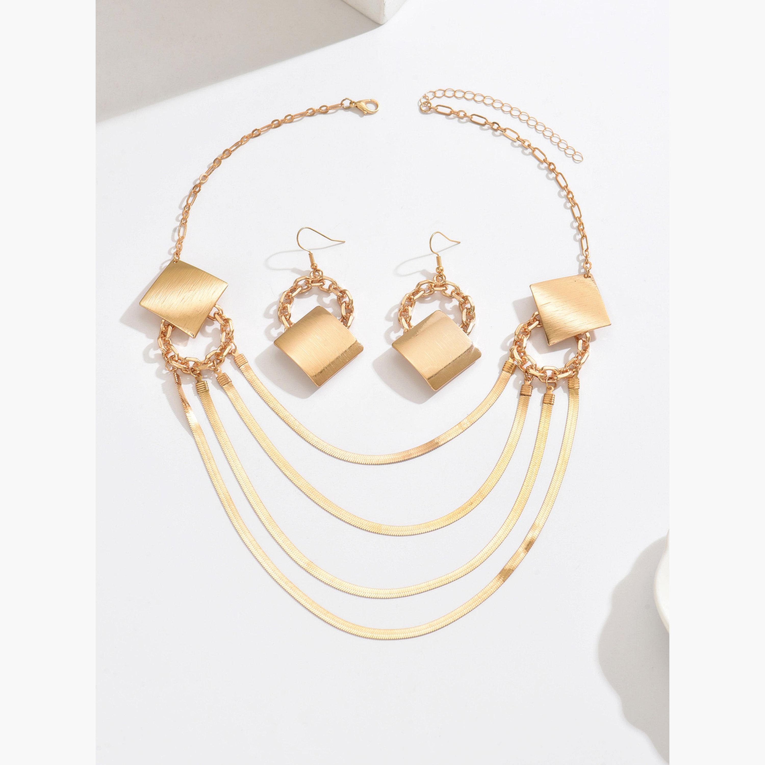 Take Two Gold Geometric Layered Necklace and Earrings Set-women-watchesandjewellery-jewellery-jewellerysets-image-1