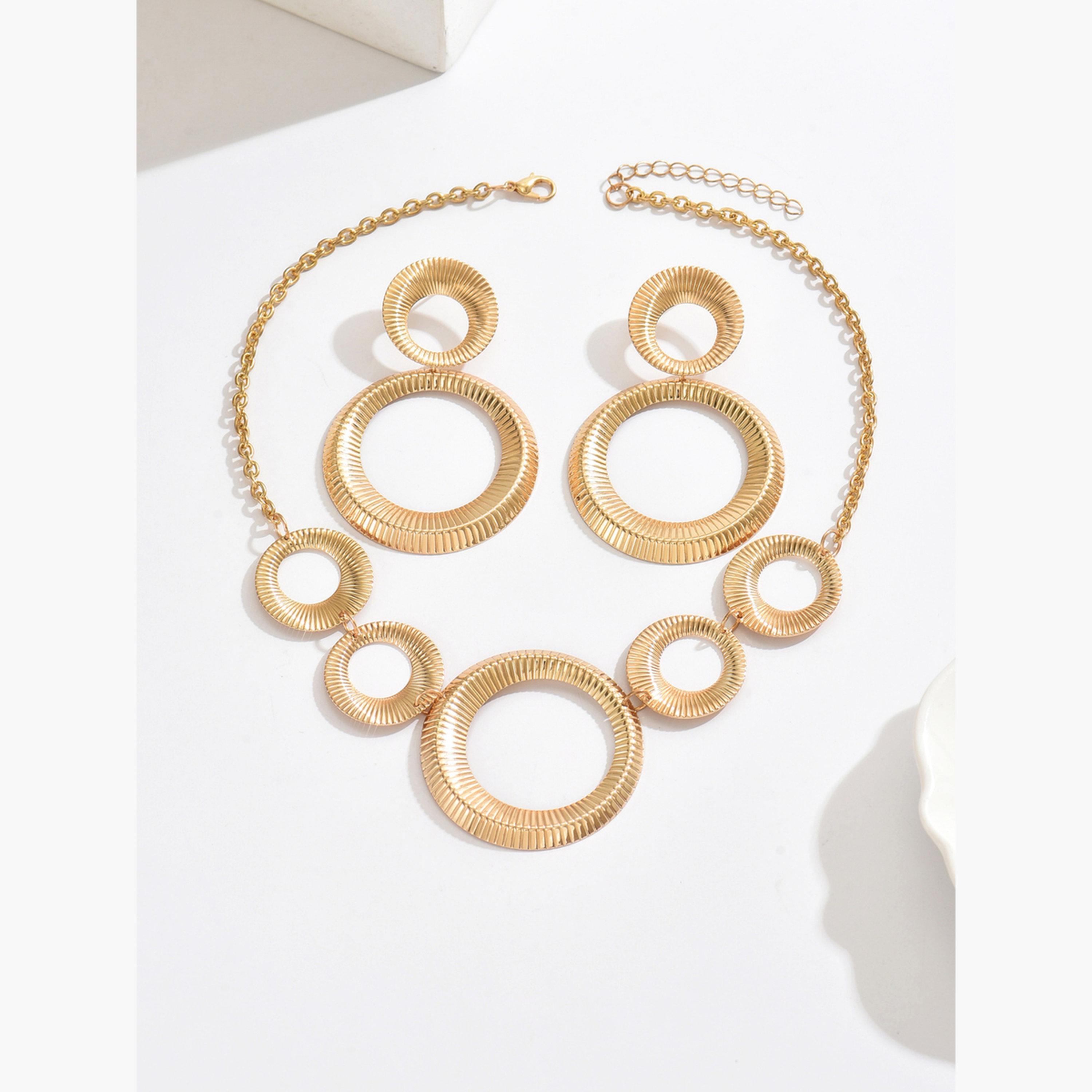 Take Two Gold Geometric Circle Necklace and Earrings Set-women-watchesandjewellery-jewellery-jewellerysets-image-1