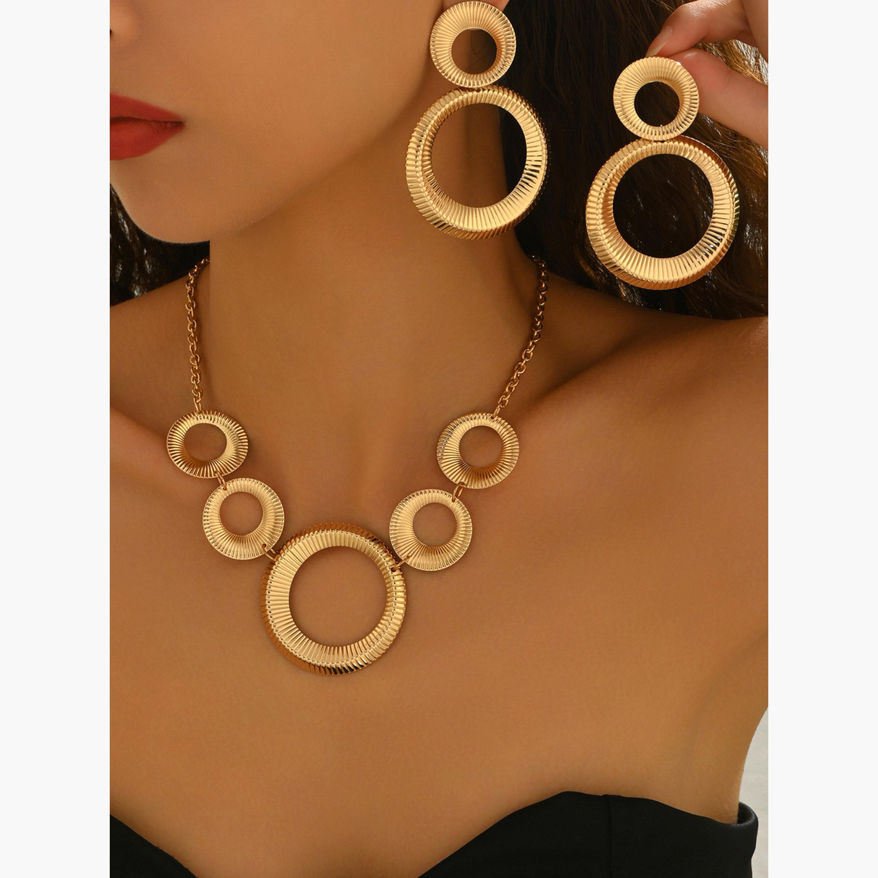 Take Two Gold Geometric Circle Necklace and Earrings Set-women-watchesandjewellery-jewellery-jewellerysets-image-2