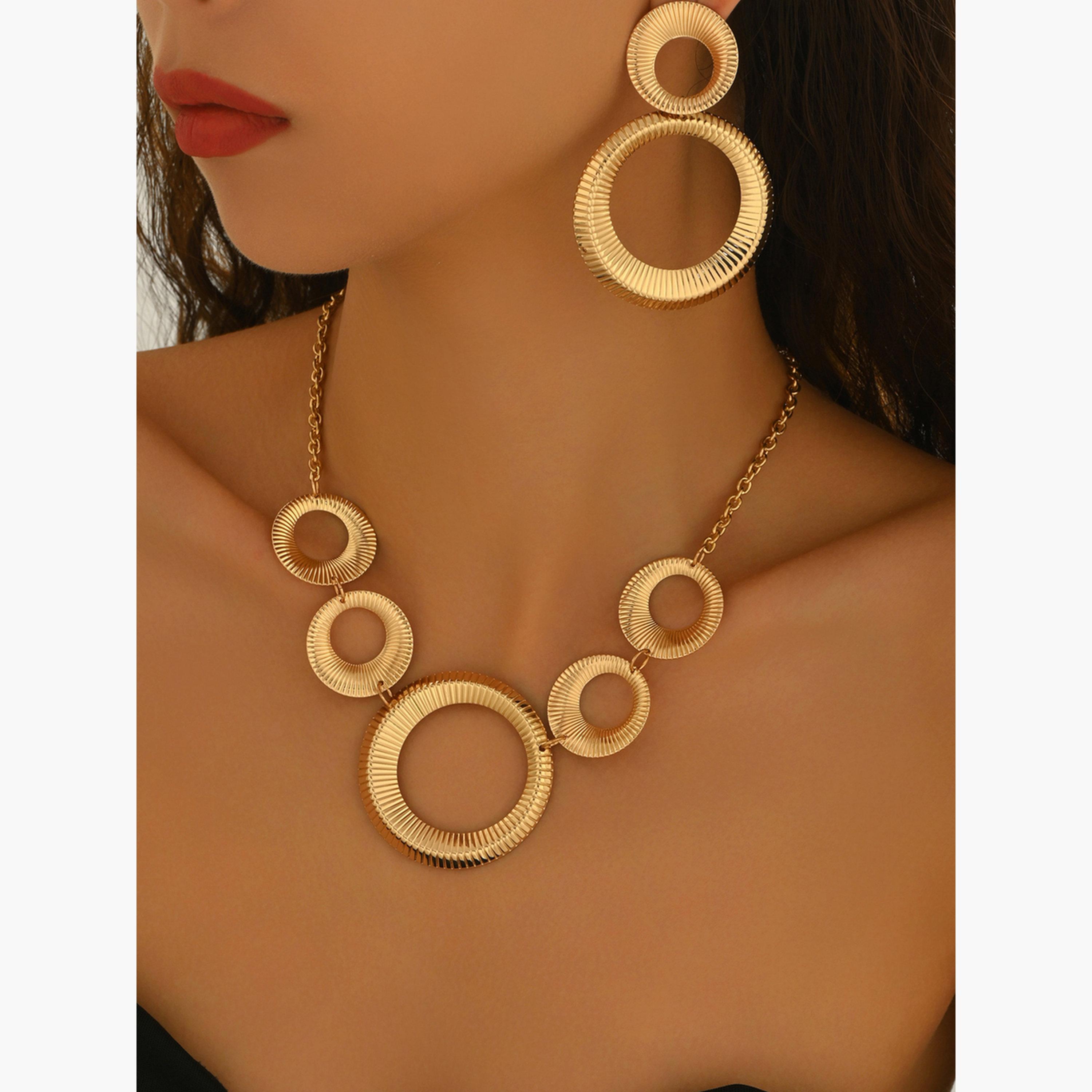 Take Two Gold Geometric Circle Necklace and Earrings Set-women-watchesandjewellery-jewellery-jewellerysets-image-3