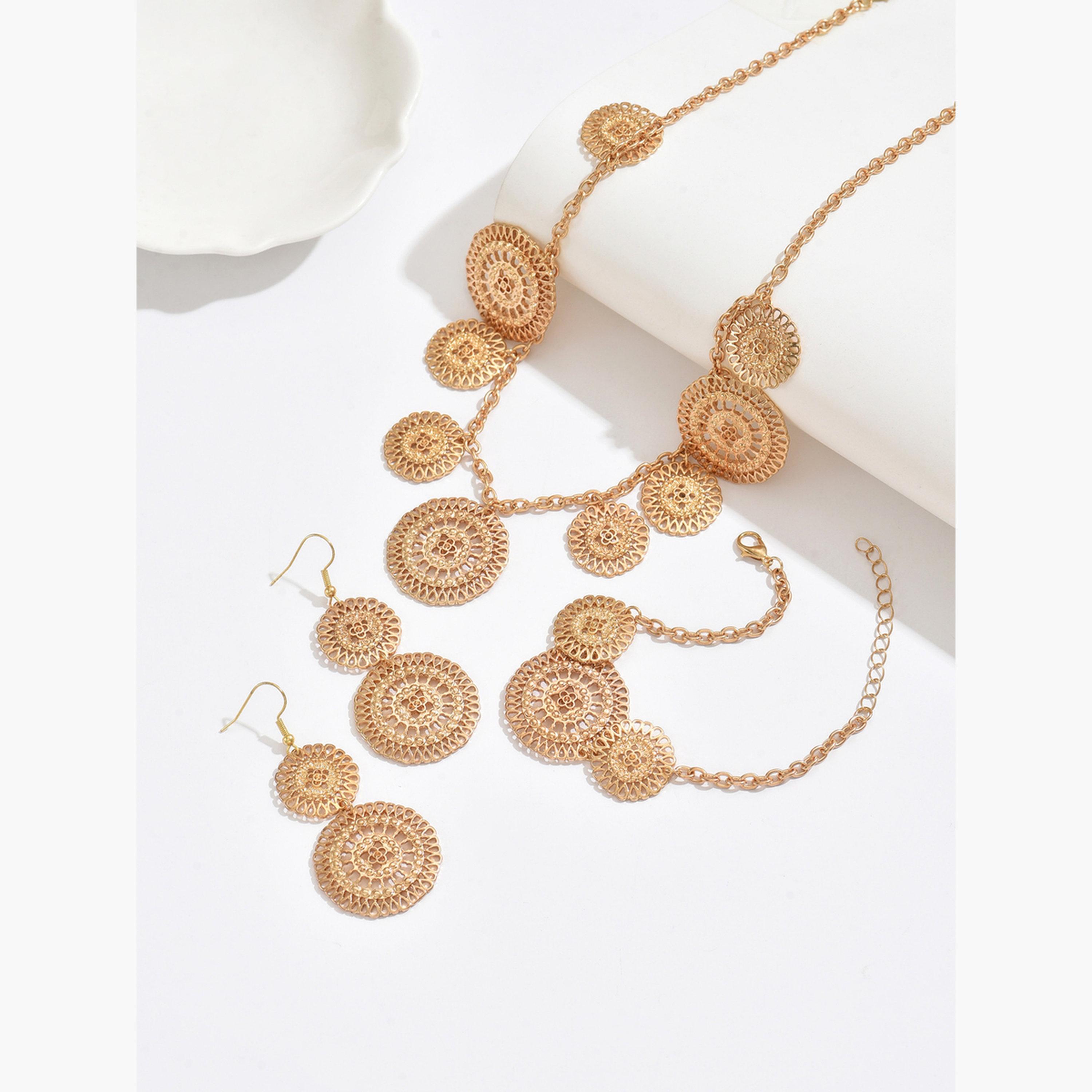تيك تو - طقم قلادة وأقراط منحوتة دائرية مجوفة-women-watchesandjewellery-jewellery-jewellerysets-image-3