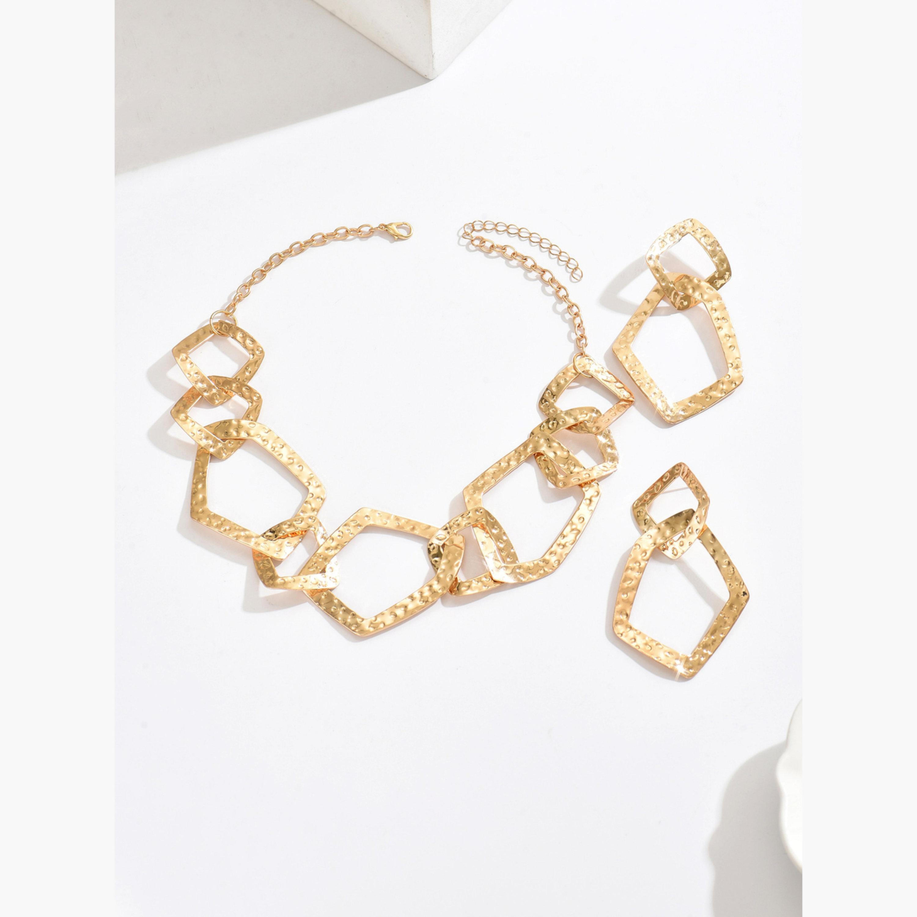 Take Two Gold Geometric Necklace and Earrings Set-women-watchesandjewellery-jewellery-jewellerysets-image-1
