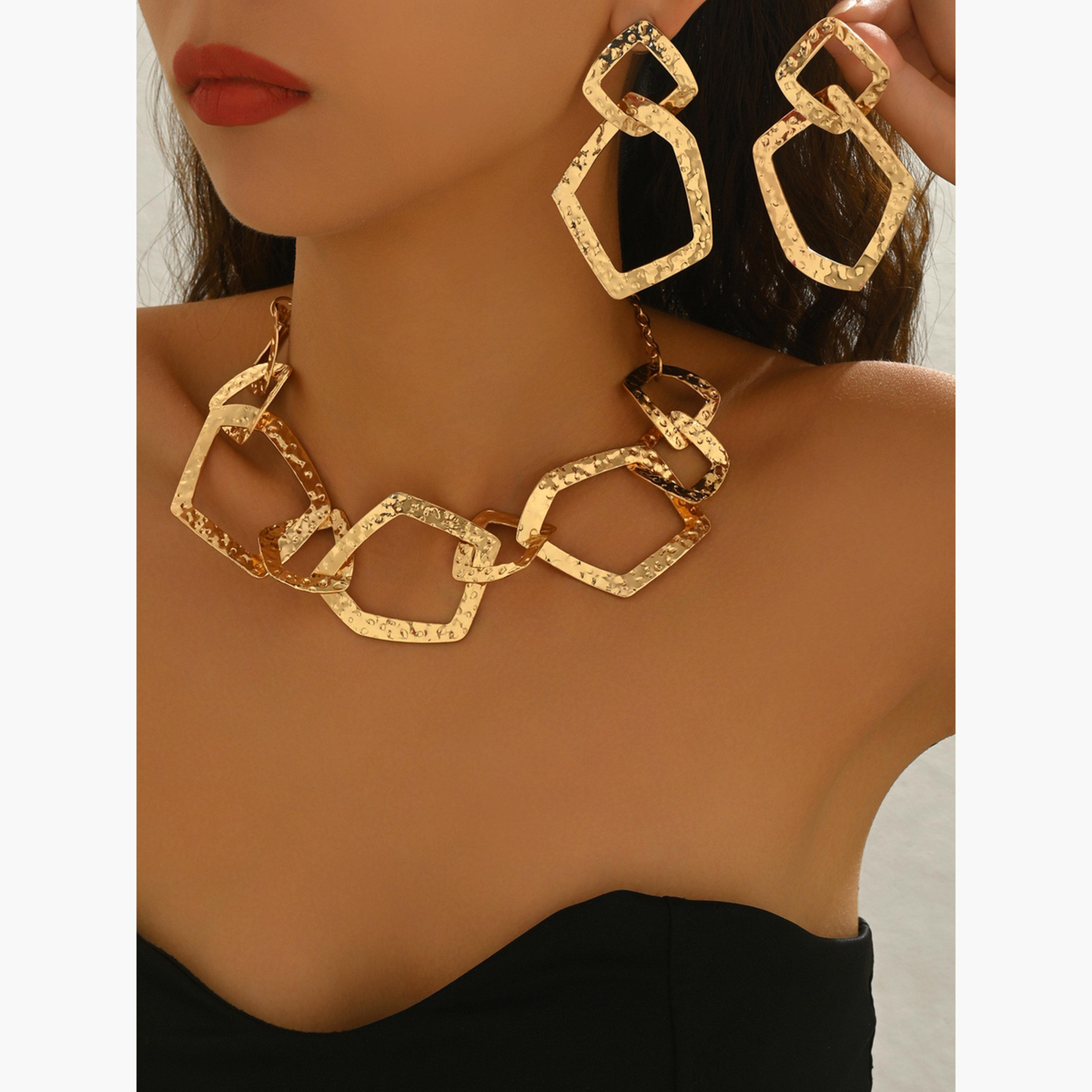 Take Two Gold Geometric Necklace and Earrings Set-women-watchesandjewellery-jewellery-jewellerysets-image-2