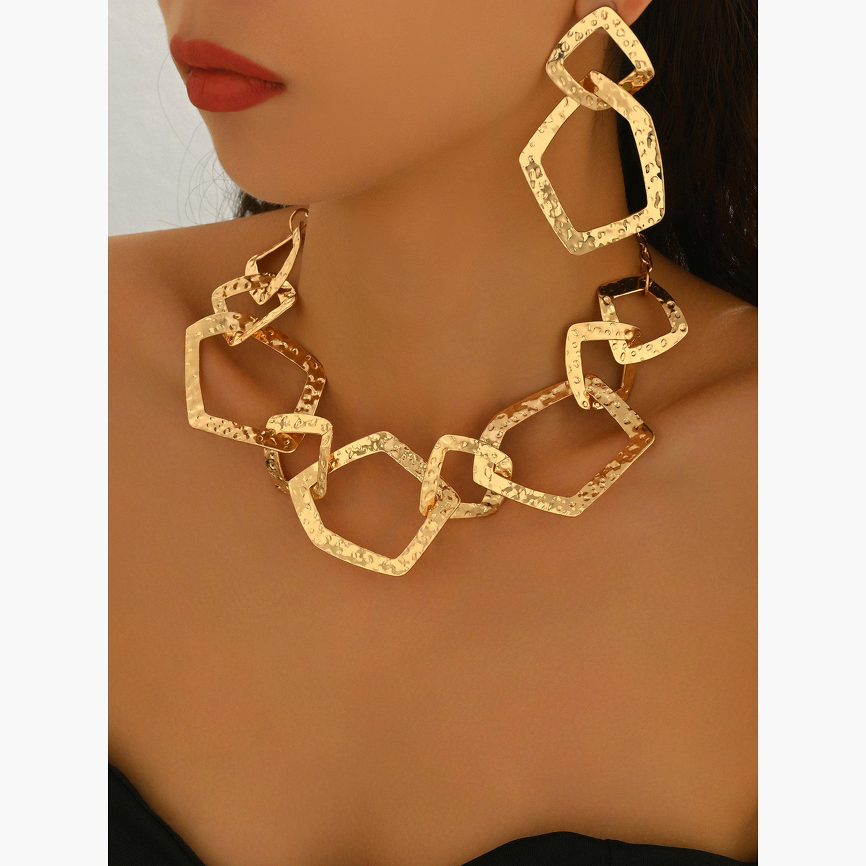 Take Two Gold Geometric Necklace and Earrings Set-women-watchesandjewellery-jewellery-jewellerysets-image-3