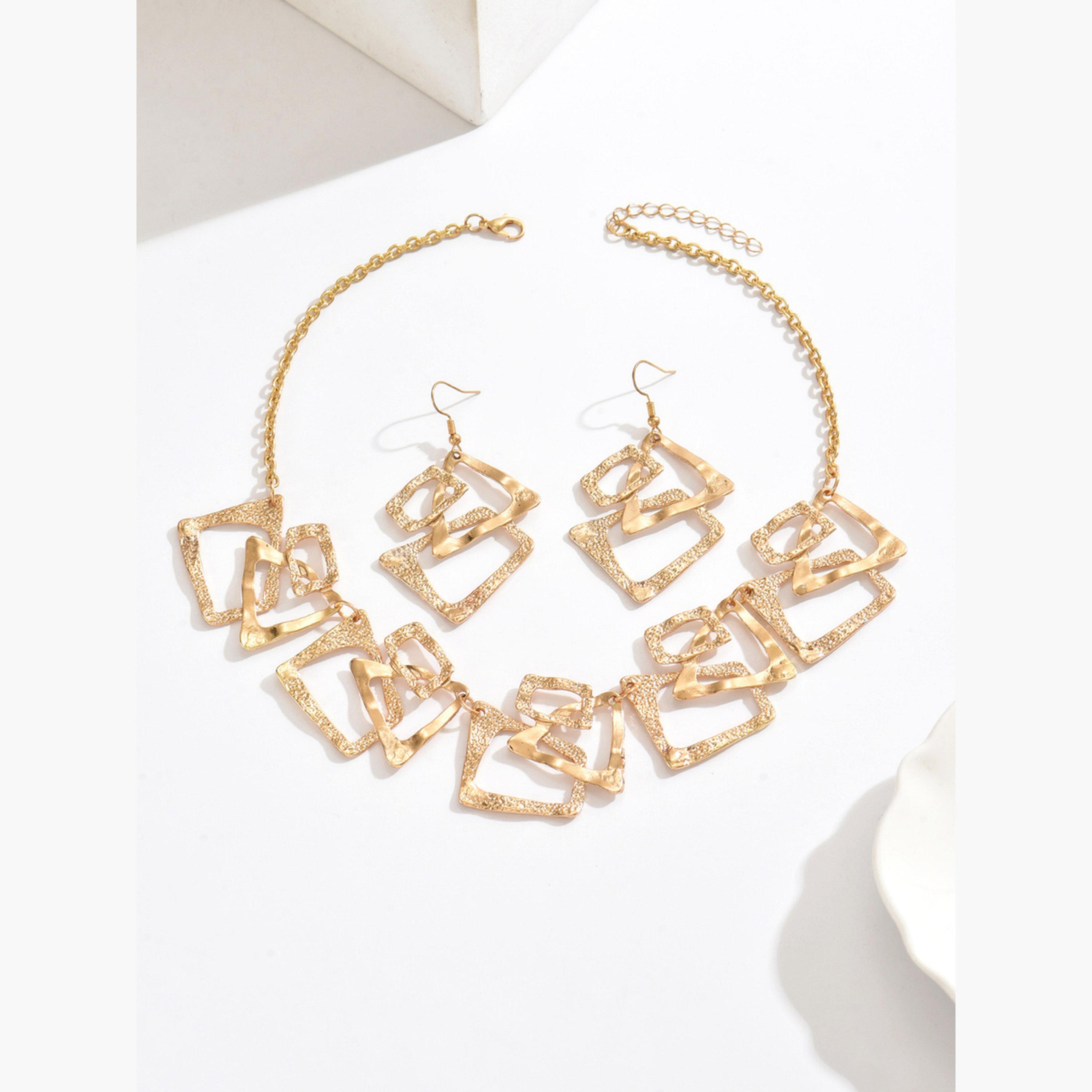 Take Two Gold Geometric Necklace and Earrings Set-women-watchesandjewellery-jewellery-jewellerysets-image-1