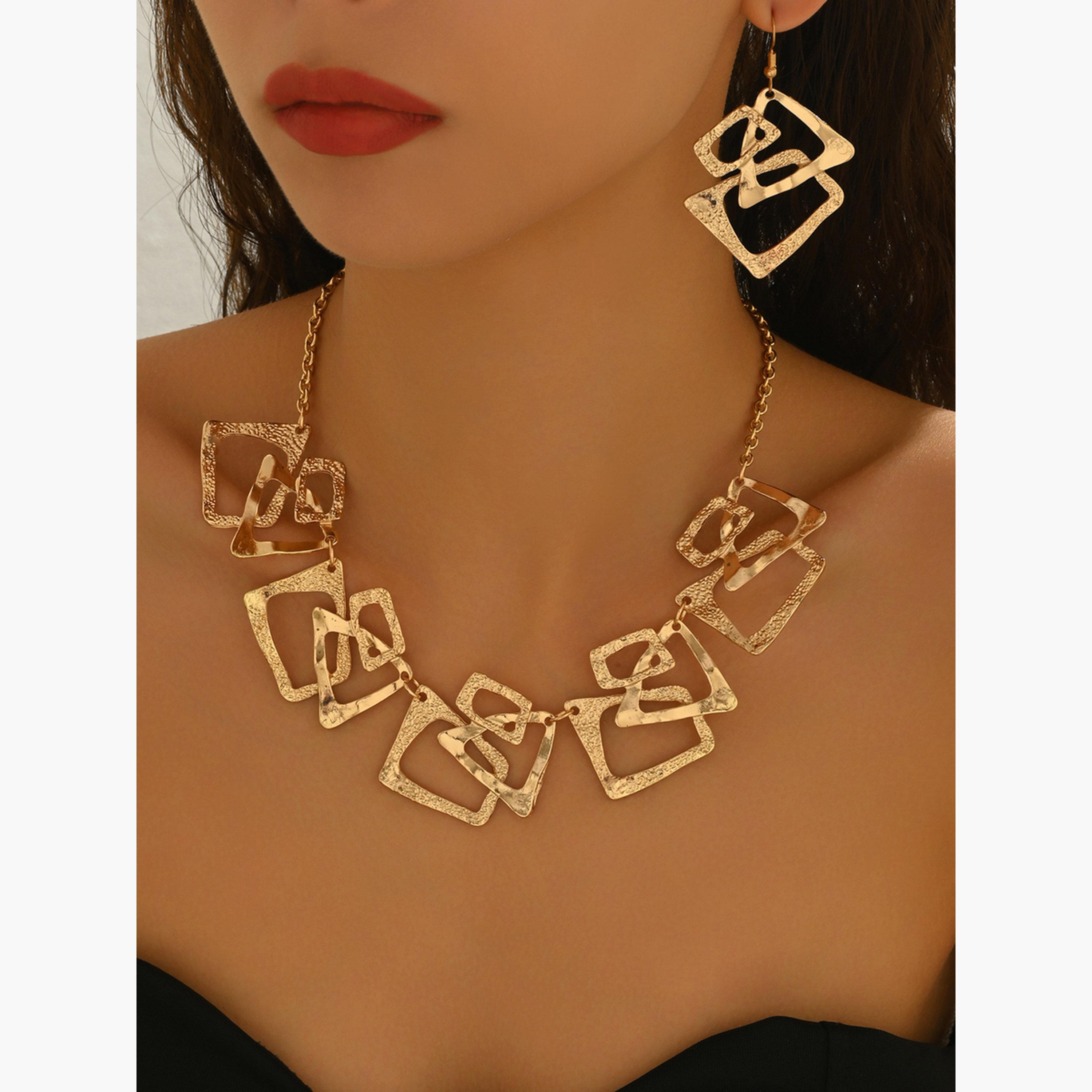Take Two Gold Geometric Necklace and Earrings Set-women-watchesandjewellery-jewellery-jewellerysets-image-2