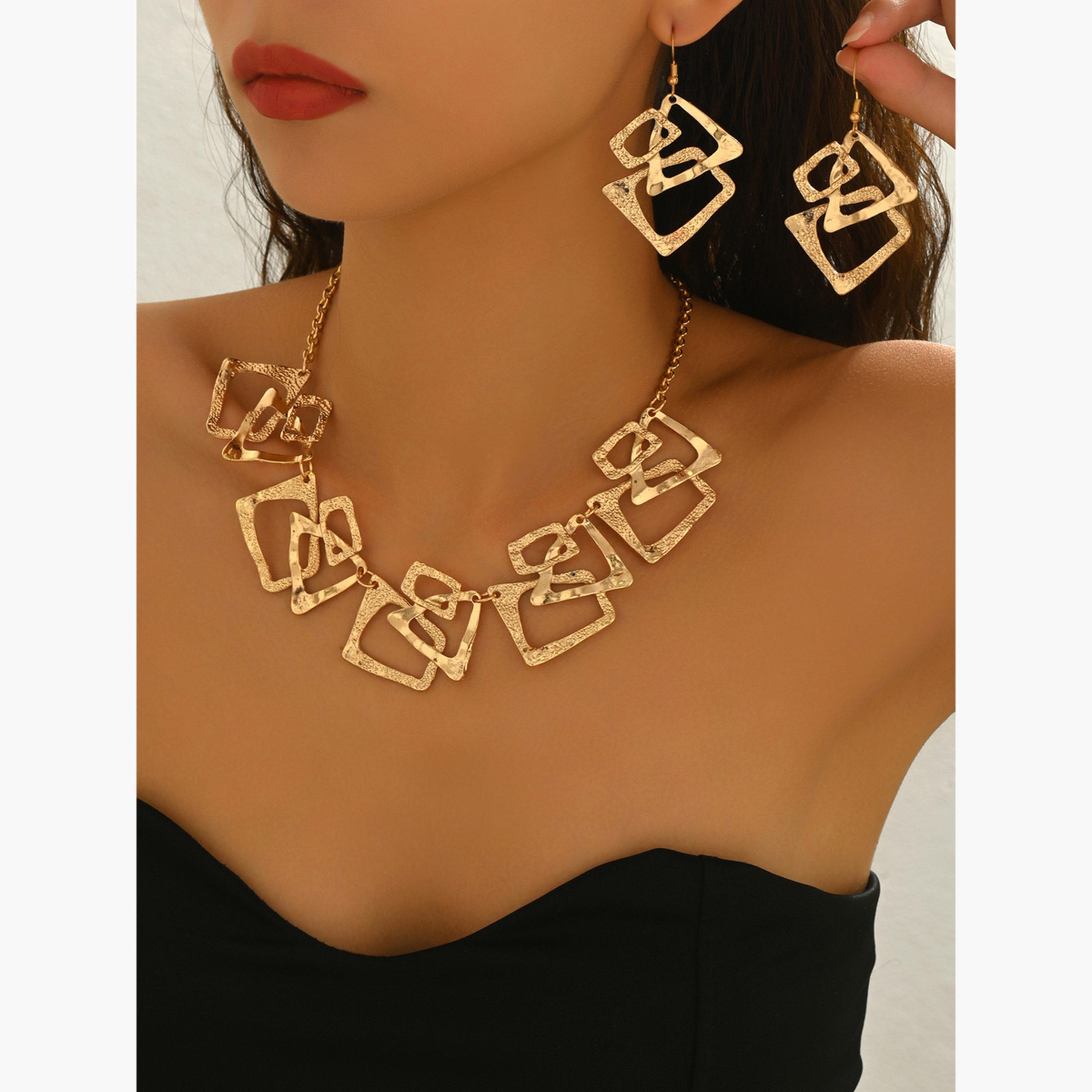 Take Two Gold Geometric Necklace and Earrings Set-women-watchesandjewellery-jewellery-jewellerysets-image-3