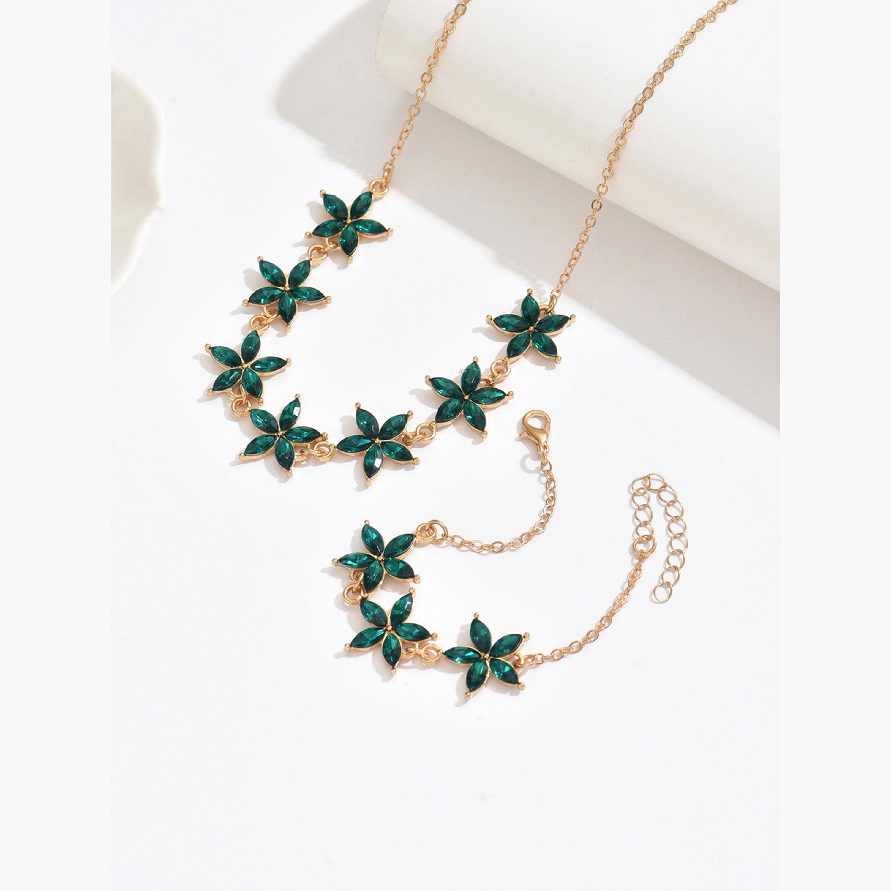 Take Two Gold Tone Floral Rhinestone Necklace and Bracelet Set-women-watchesandjewellery-jewellery-jewellerysets-image-4