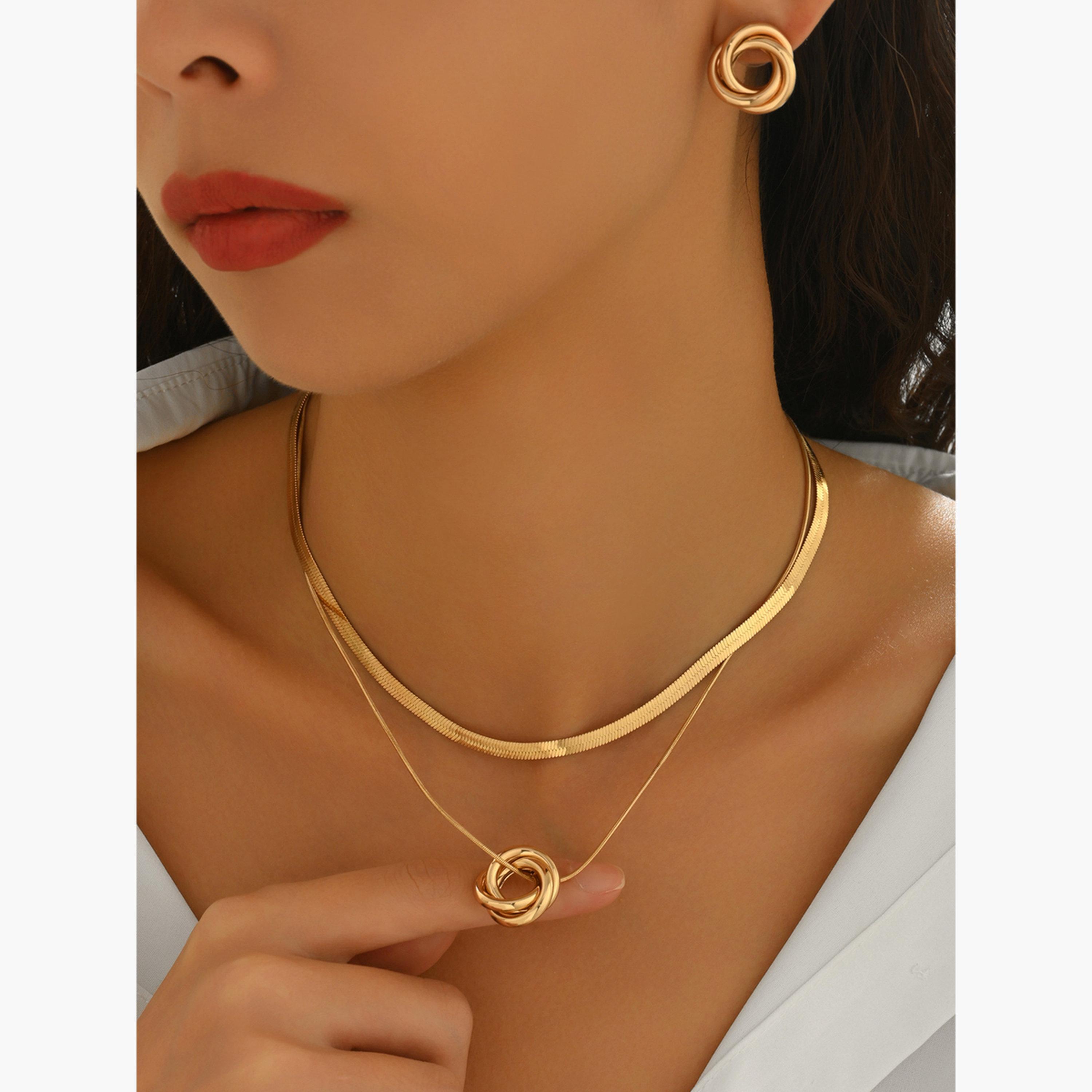 Take Two Gold Tone Layered Necklace and Earrings Set-women-watchesandjewellery-jewellery-jewellerysets-image-2
