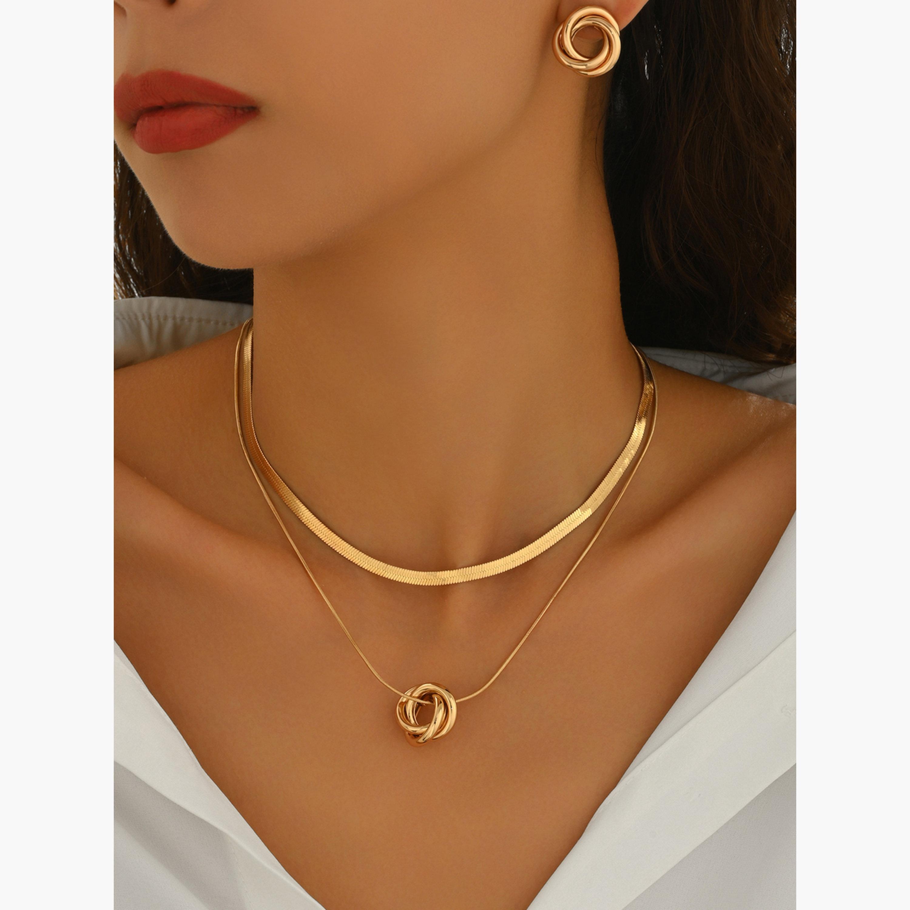 Take Two Gold Tone Layered Necklace and Earrings Set-women-watchesandjewellery-jewellery-jewellerysets-image-3