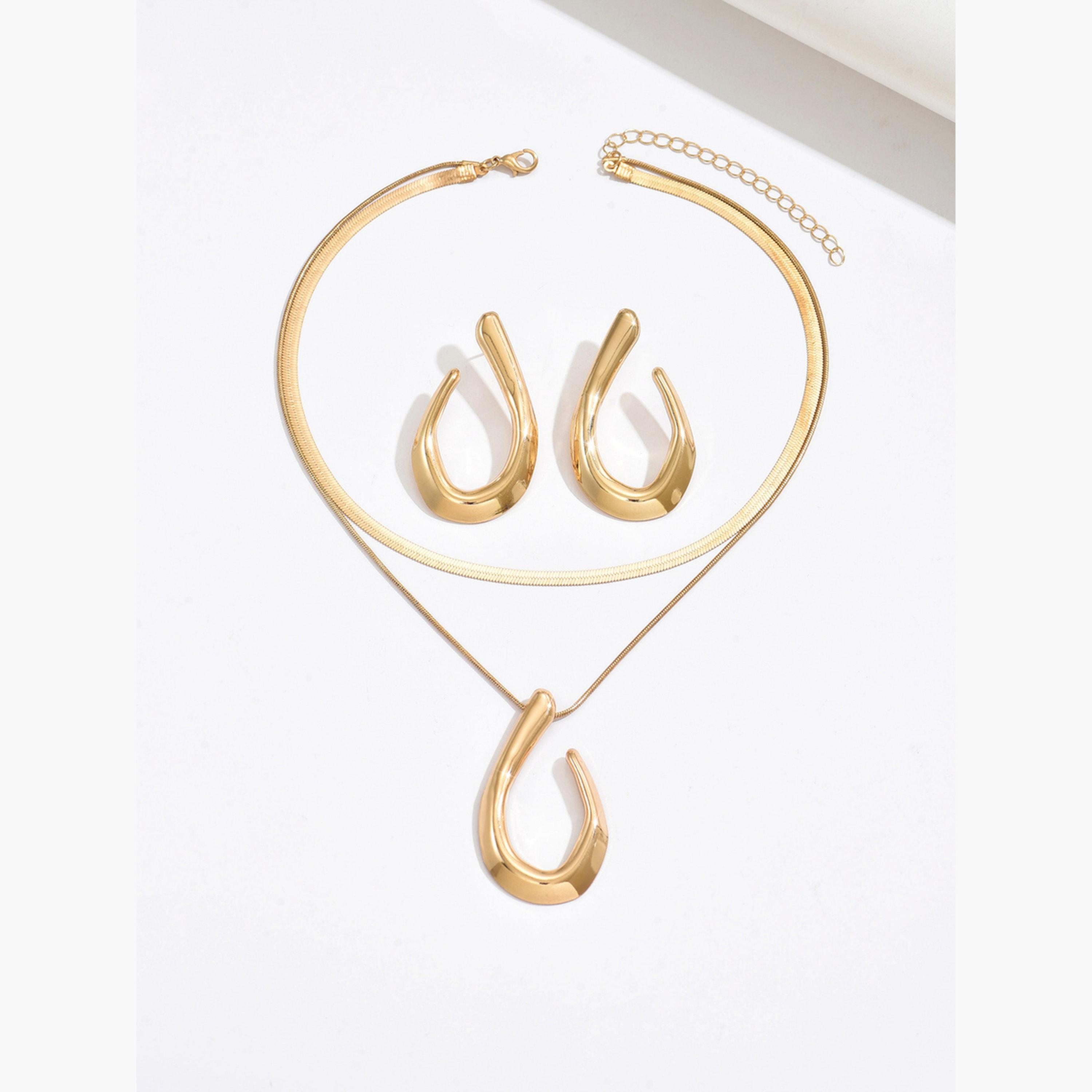 Take Two Gold Teardrop Multi-Layer Necklace and Earrings Set-women-watchesandjewellery-jewellery-jewellerysets-image-1