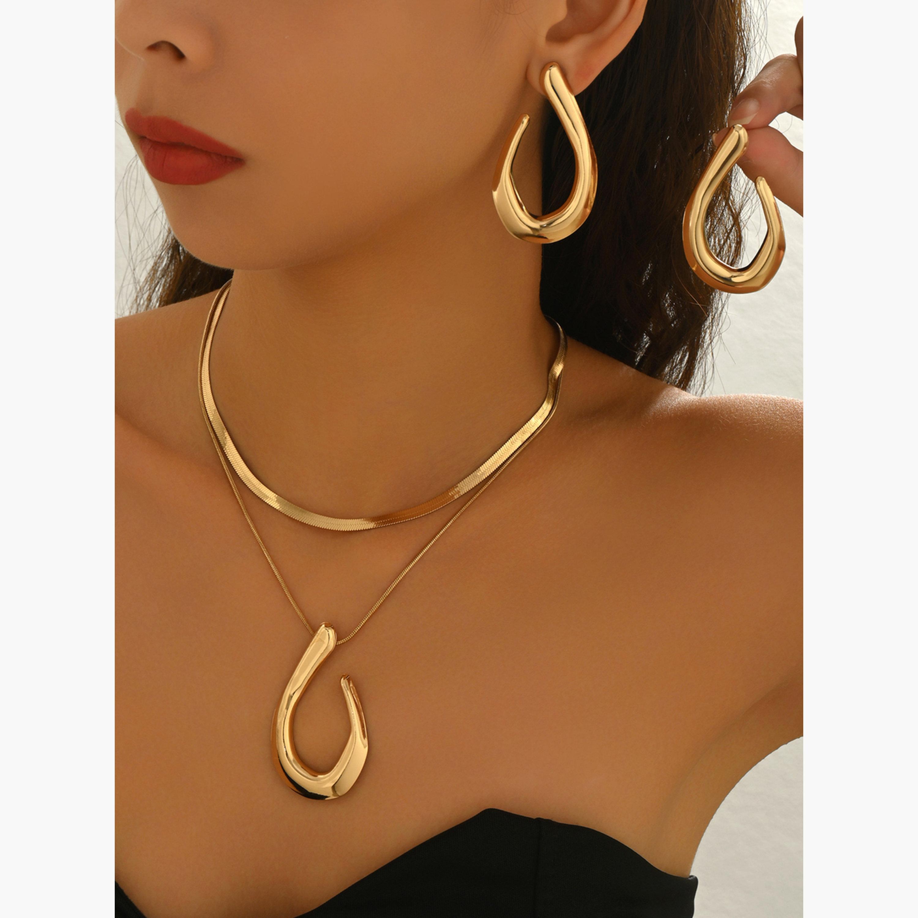 Take Two Gold Teardrop Multi-Layer Necklace and Earrings Set-women-watchesandjewellery-jewellery-jewellerysets-image-2
