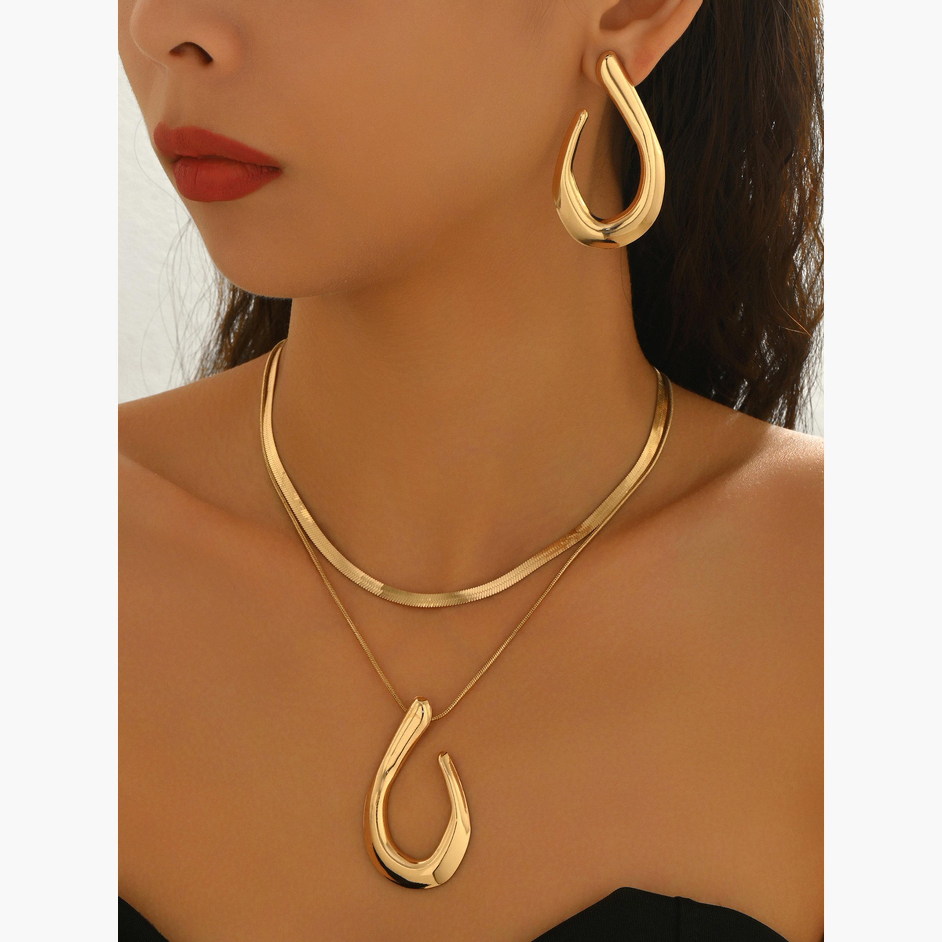 Take Two Gold Teardrop Multi-Layer Necklace and Earrings Set-women-watchesandjewellery-jewellery-jewellerysets-image-3