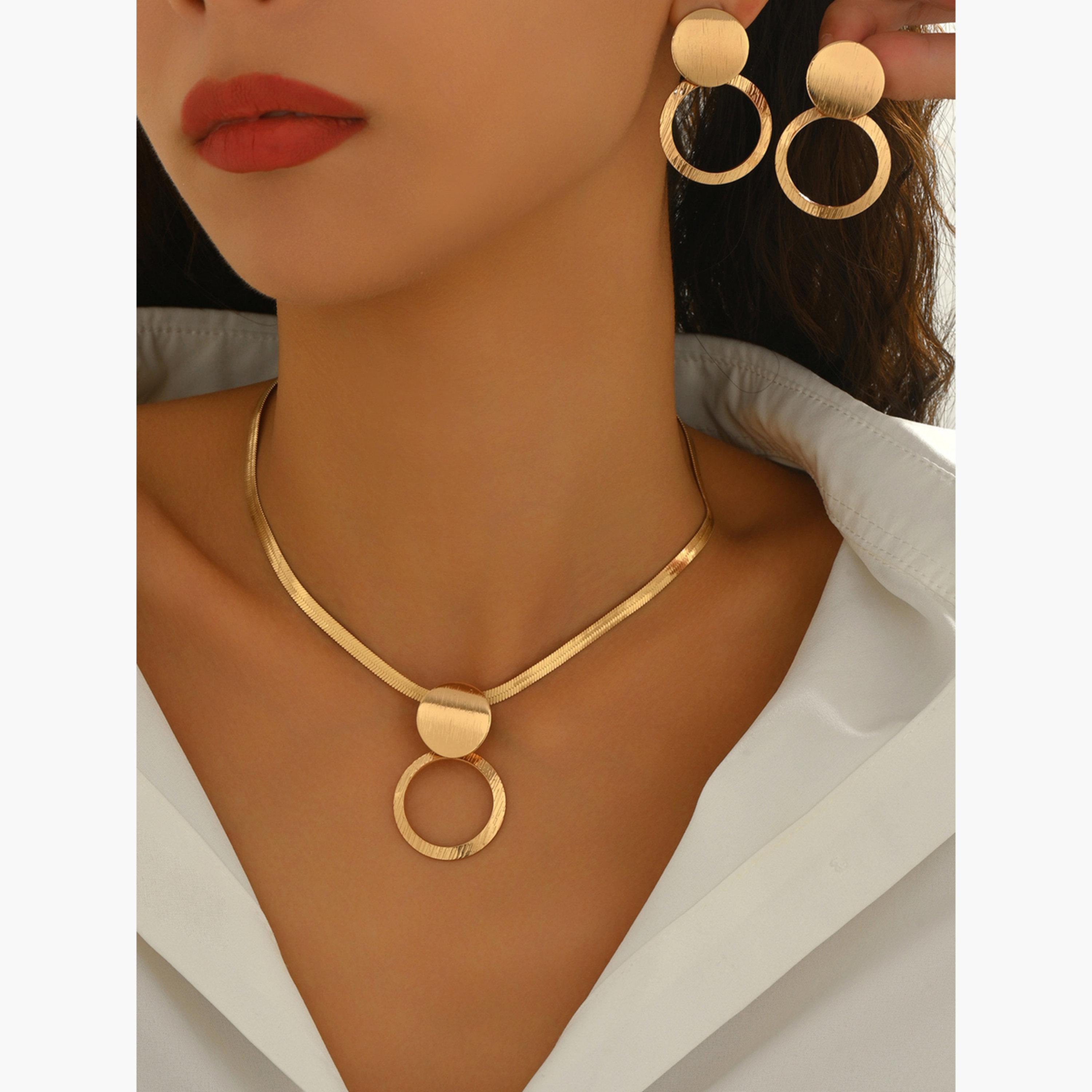 Take Two Gold Geometric Circle Necklace and Earrings Set-women-watchesandjewellery-jewellery-jewellerysets-image-2