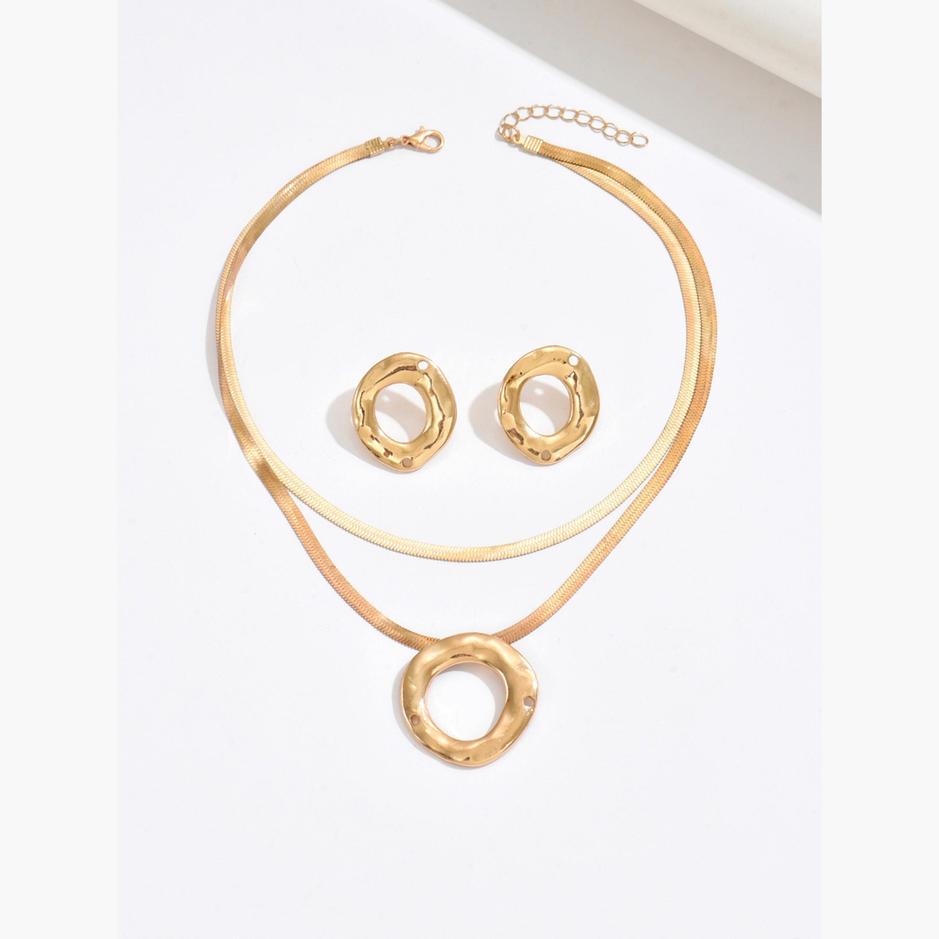 Take Two Gold Layered Necklace and Earrings Set-women-watchesandjewellery-jewellery-jewellerysets-image-1