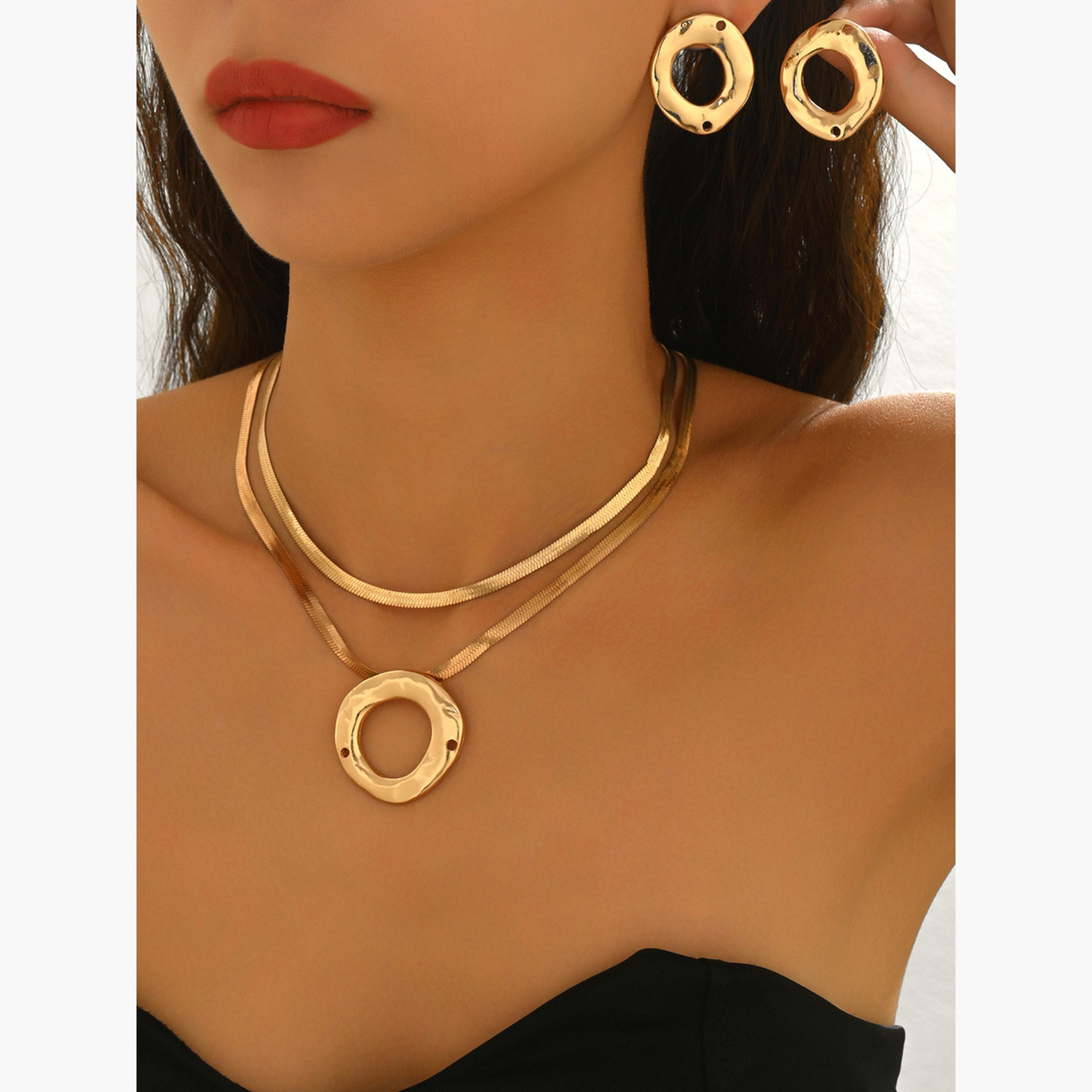 تيك تو - طقم قلادة وأقراط من الذهب متعدد الطبقات-women-watchesandjewellery-jewellery-jewellerysets-image-2