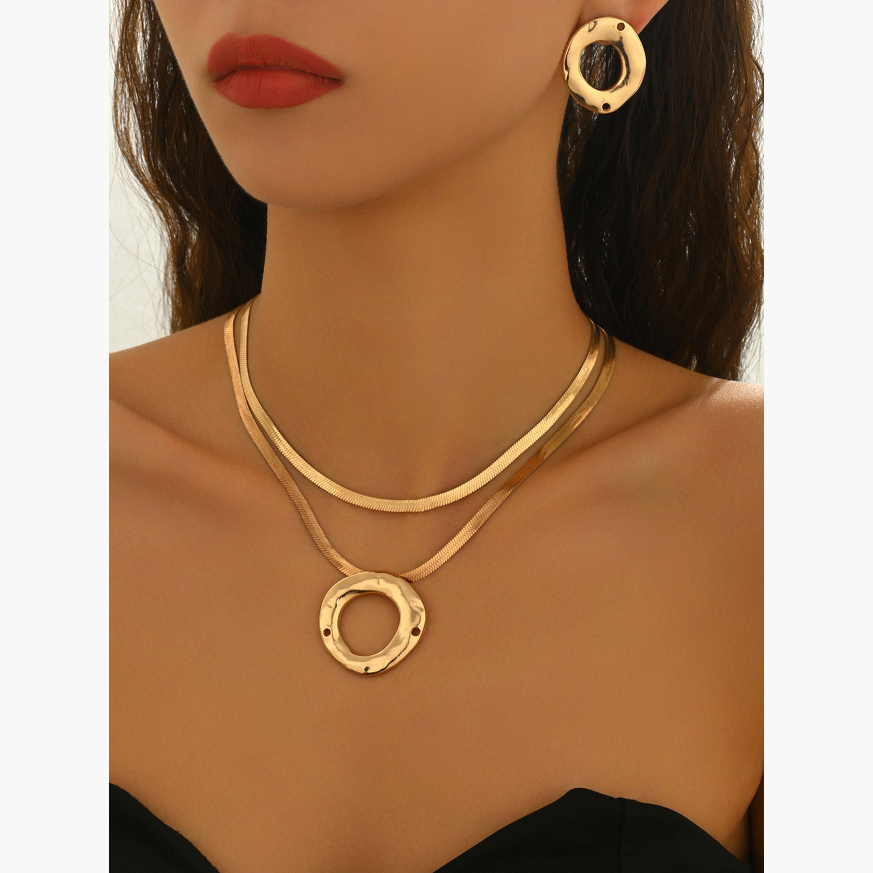 تيك تو - طقم قلادة وأقراط من الذهب متعدد الطبقات-women-watchesandjewellery-jewellery-jewellerysets-image-3