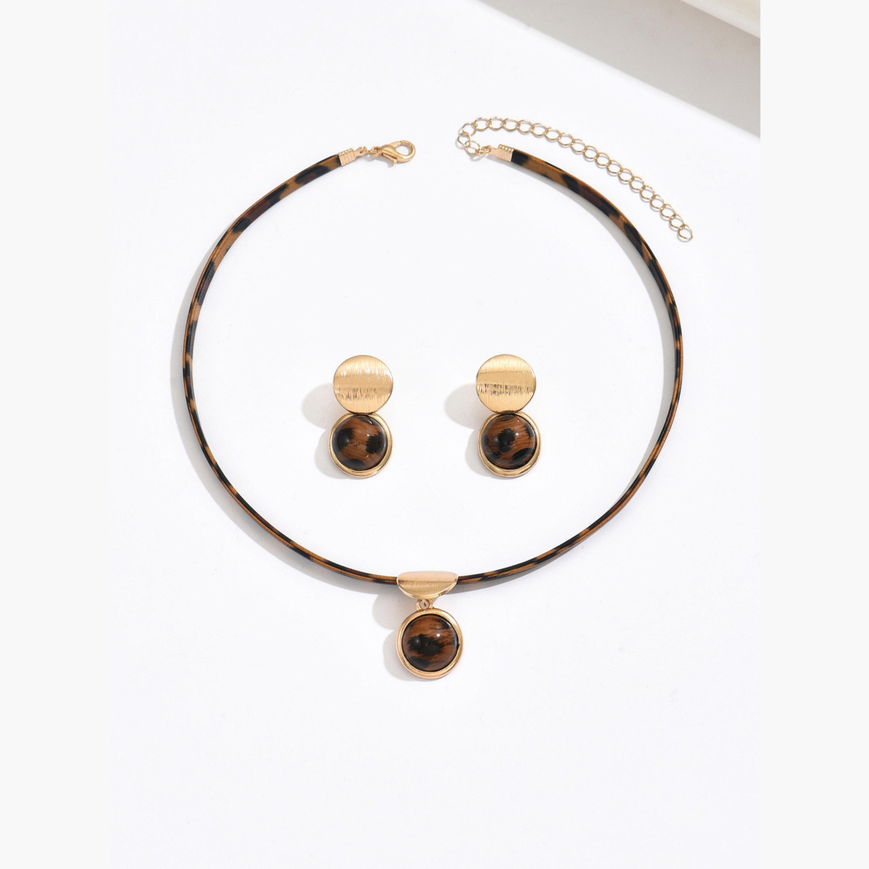 Take Two Gold Leopard Print Necklace and Earrings Set-women-watchesandjewellery-jewellery-jewellerysets-image-1