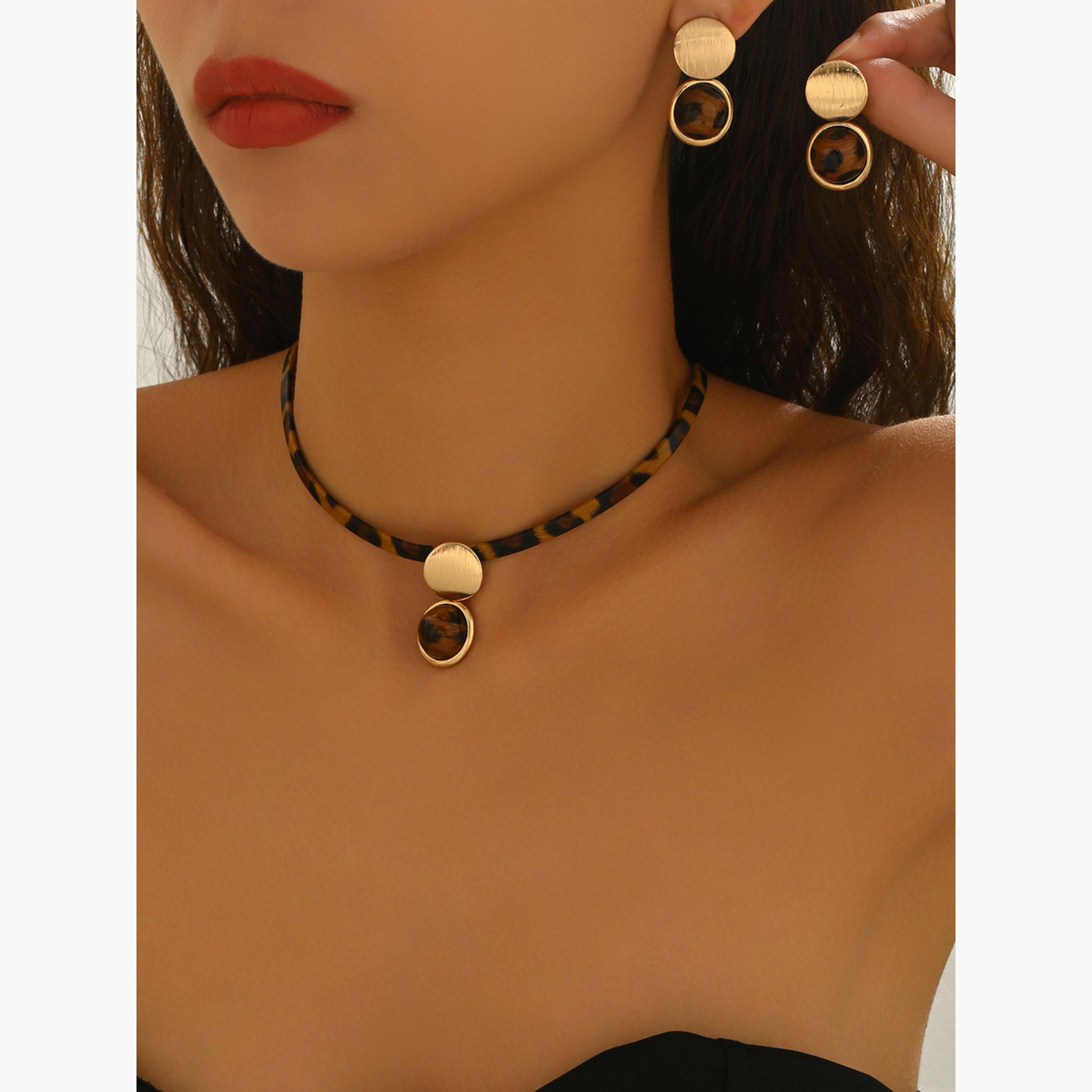 Take Two Gold Leopard Print Necklace and Earrings Set-women-watchesandjewellery-jewellery-jewellerysets-image-2