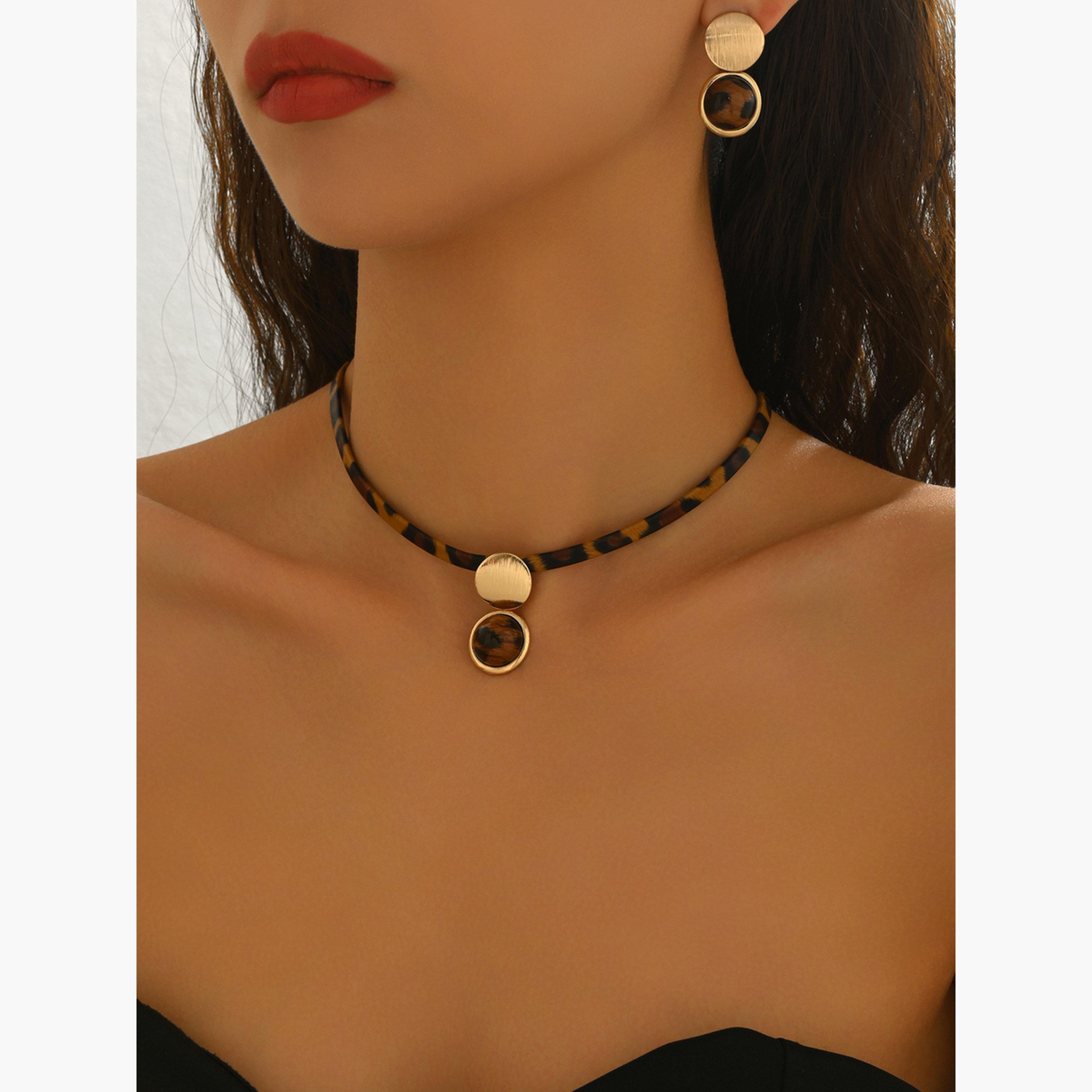 Take Two Gold Leopard Print Necklace and Earrings Set-women-watchesandjewellery-jewellery-jewellerysets-image-3
