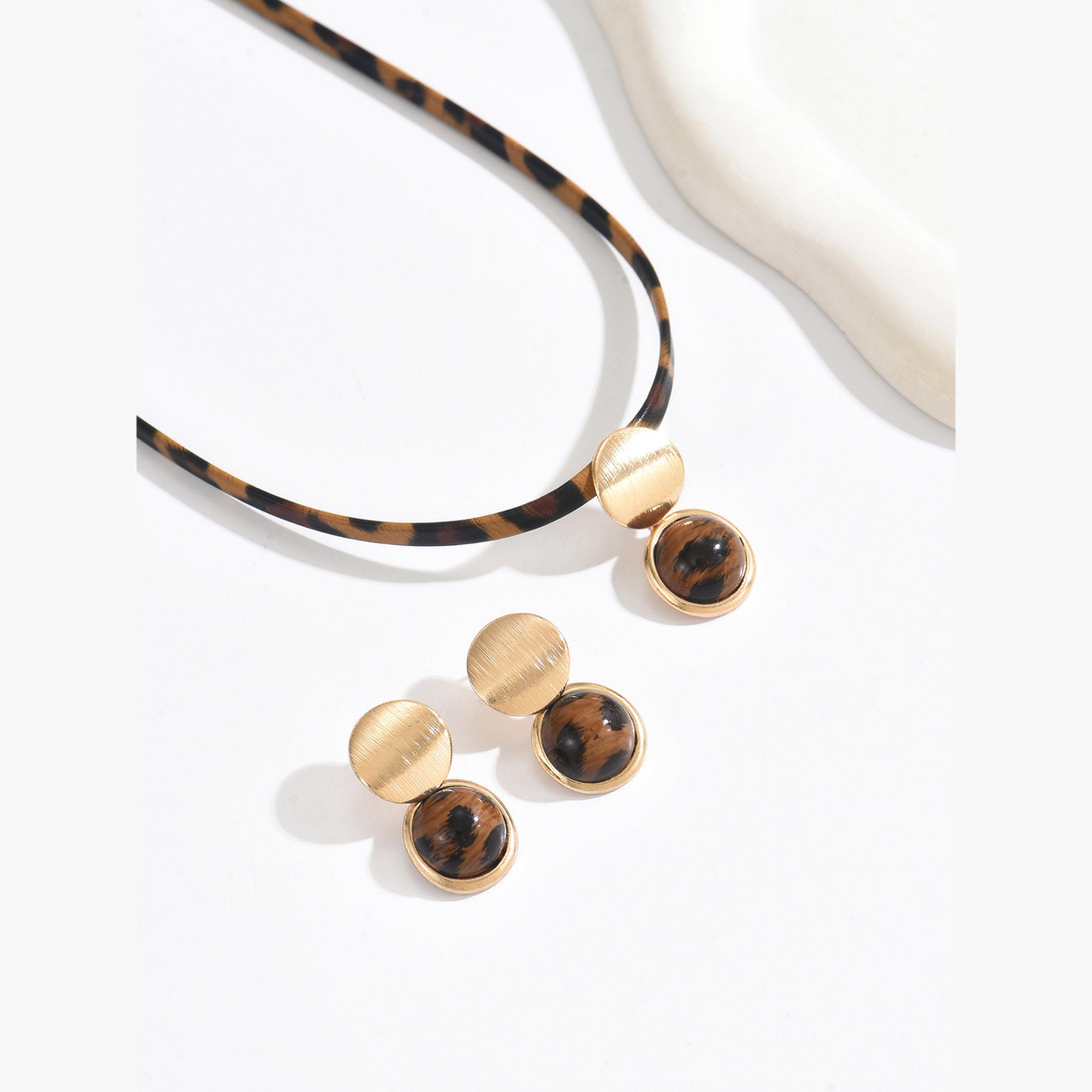 Take Two Gold Leopard Print Necklace and Earrings Set-women-watchesandjewellery-jewellery-jewellerysets-image-4