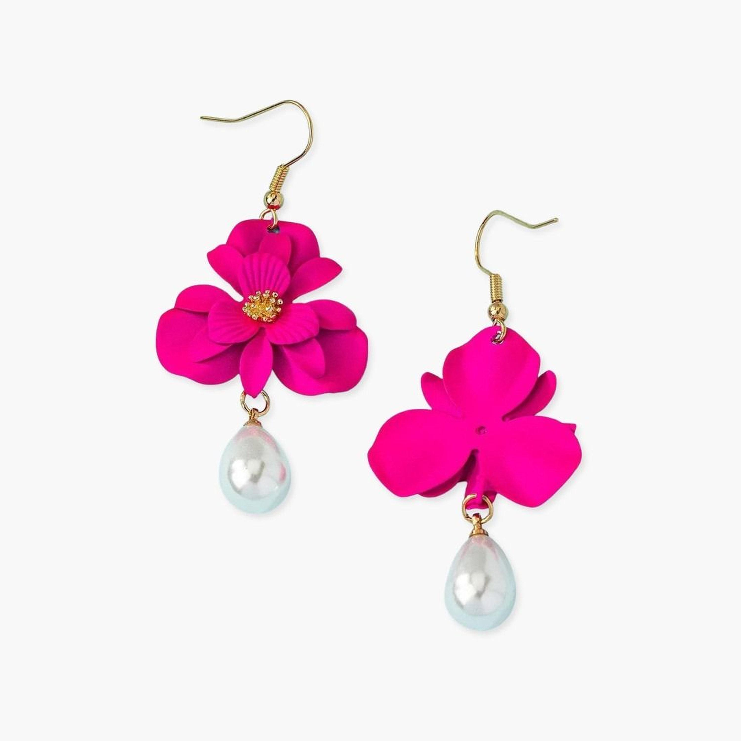Take Two Women's 3D Flower Faux Pearl Dangle Earrings-women-watchesandjewellery-jewellery-earrings-image-1