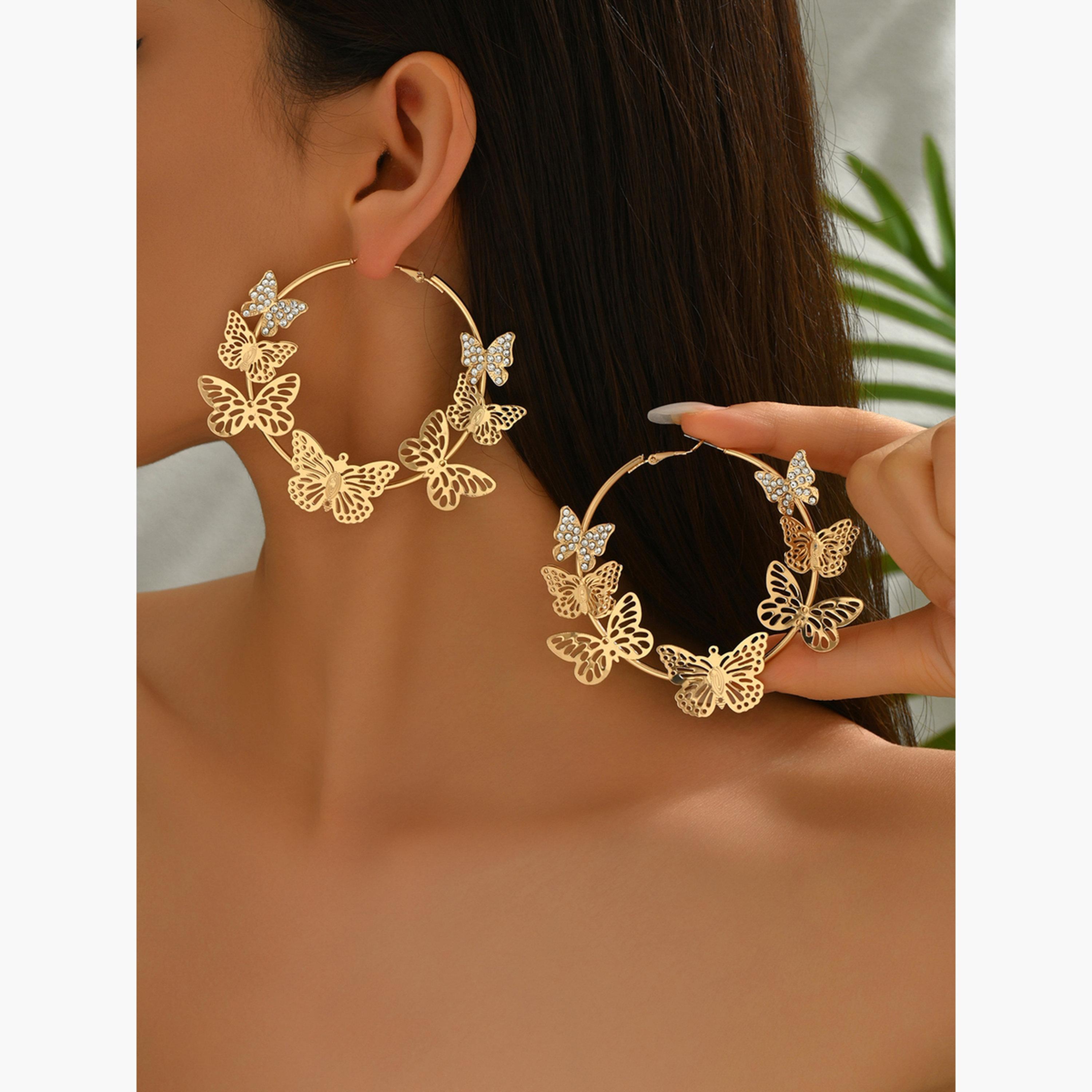 أقراط تيك تو النسائية المعدنية على شكل فراشة-women-watchesandjewellery-jewellery-earrings-image-2
