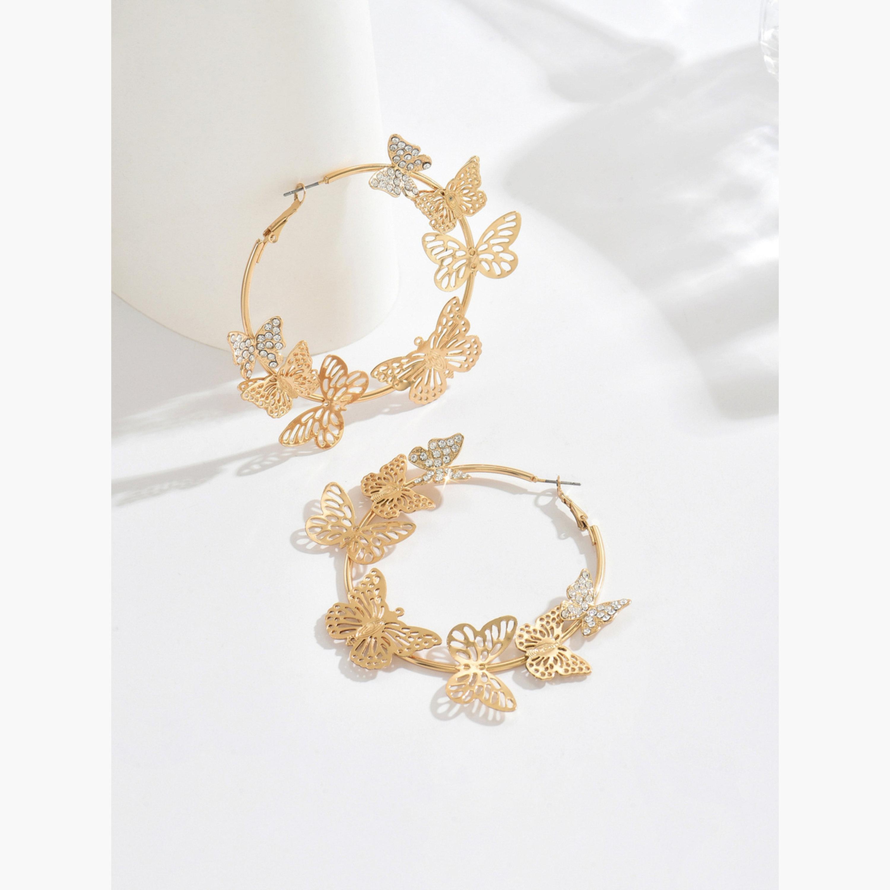 أقراط تيك تو النسائية المعدنية على شكل فراشة-women-watchesandjewellery-jewellery-earrings-image-3