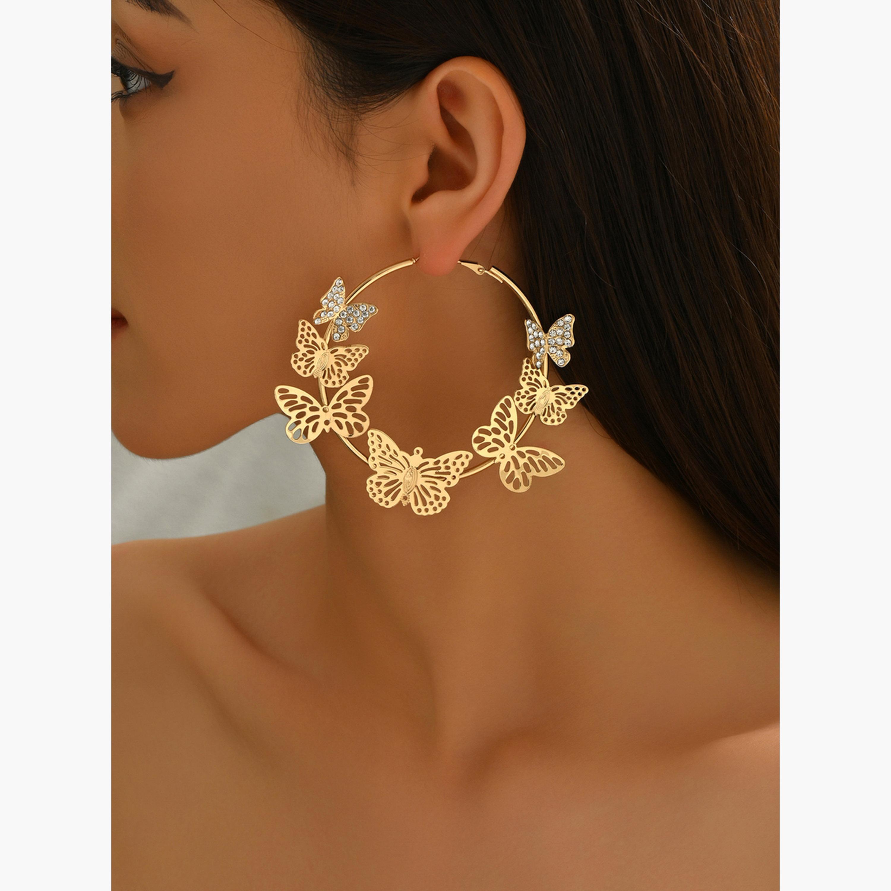 أقراط تيك تو النسائية المعدنية على شكل فراشة-women-watchesandjewellery-jewellery-earrings-image-4