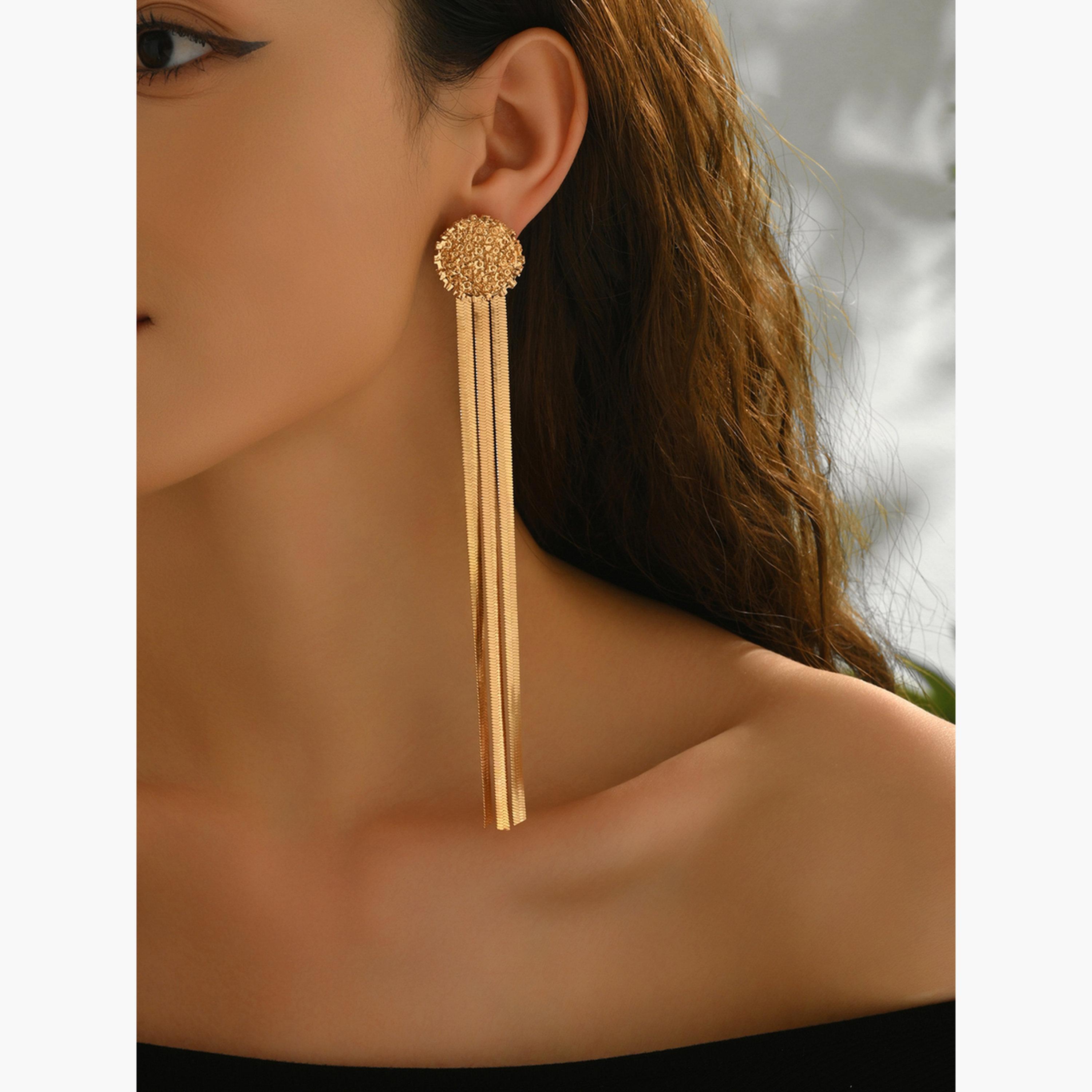 Take Two Women's Metal Tassel Chain Earrings-women-watchesandjewellery-jewellery-earrings-image-3