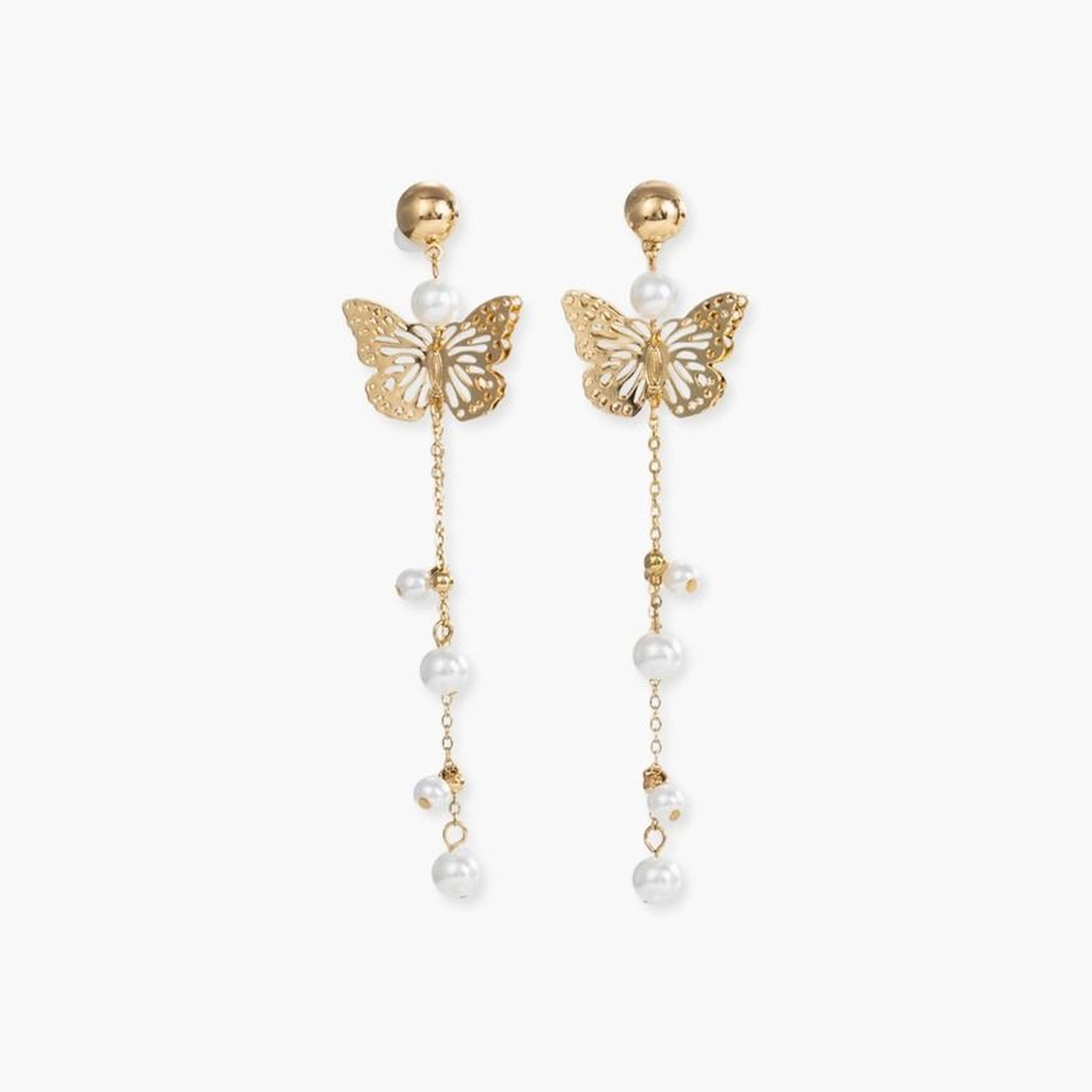 أقراط تيك تو النسائية المعدنية المتدلية على شكل فراشة مع لؤلؤ صناعي-women-watchesandjewellery-jewellery-earrings-image-1