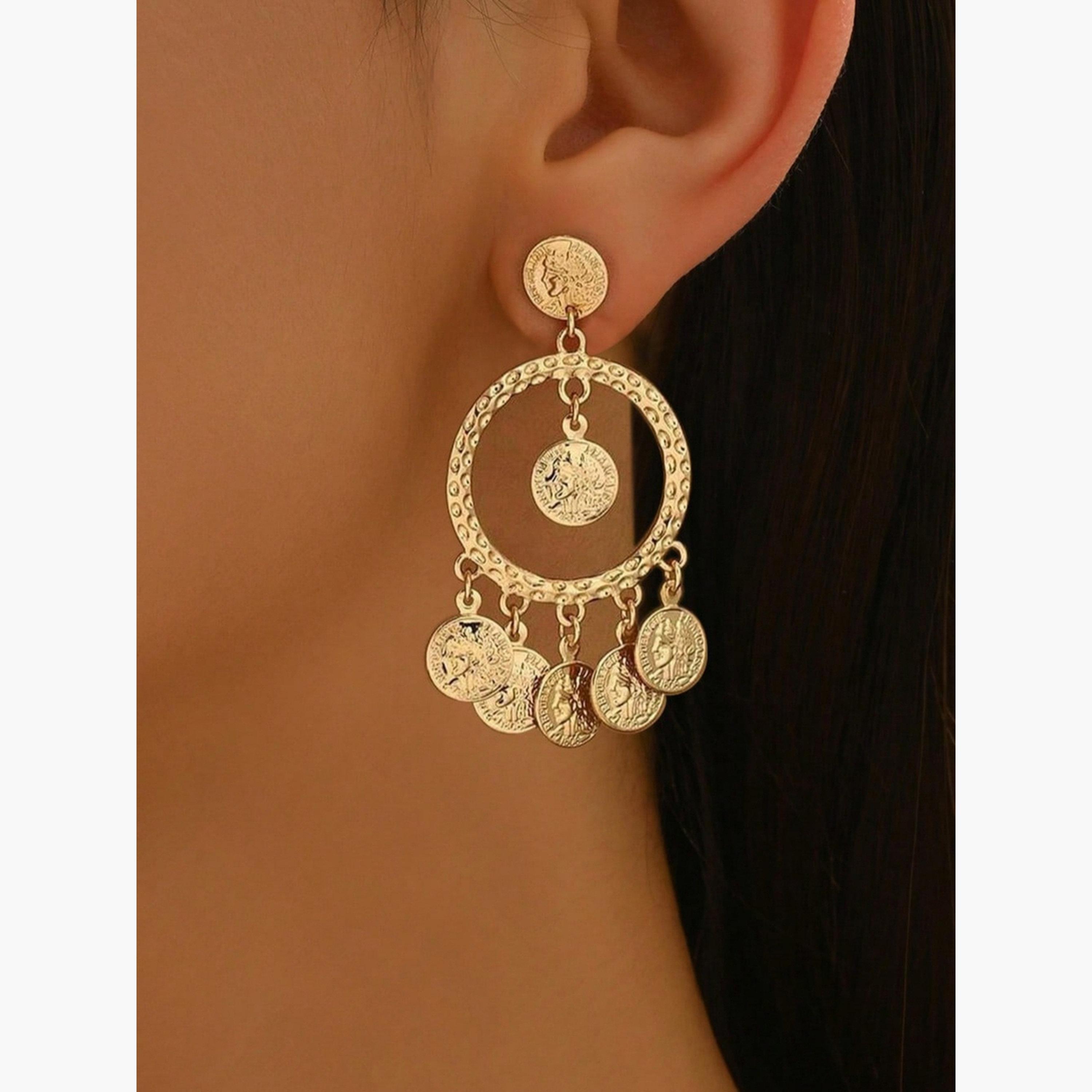 Take Two Women's Metal Round Dangle Earrings-women-watchesandjewellery-jewellery-earrings-image-4