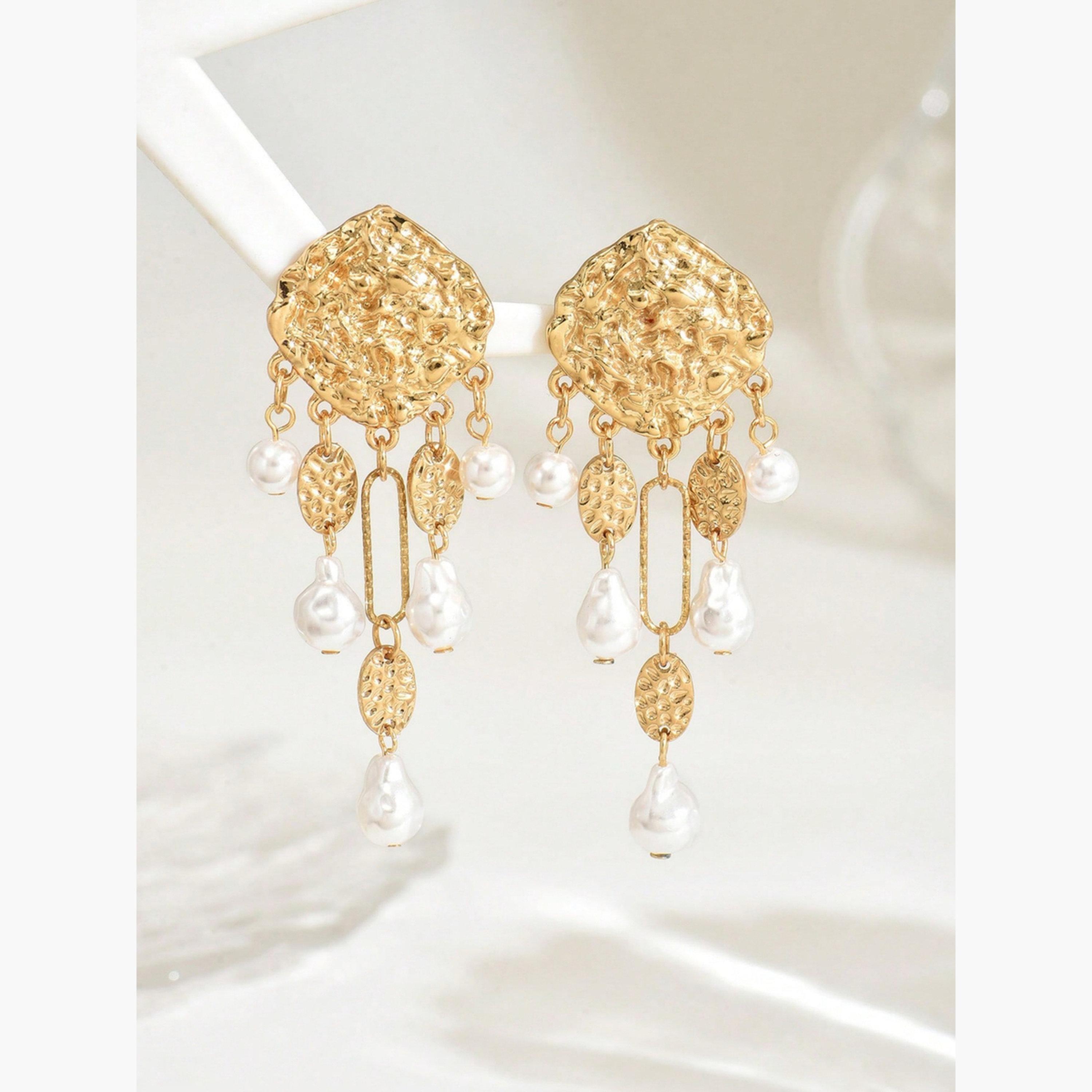 أقراط متدلية من المعدن واللؤلؤ الصناعي للنساء من تيك تو-women-watchesandjewellery-jewellery-earrings-image-3