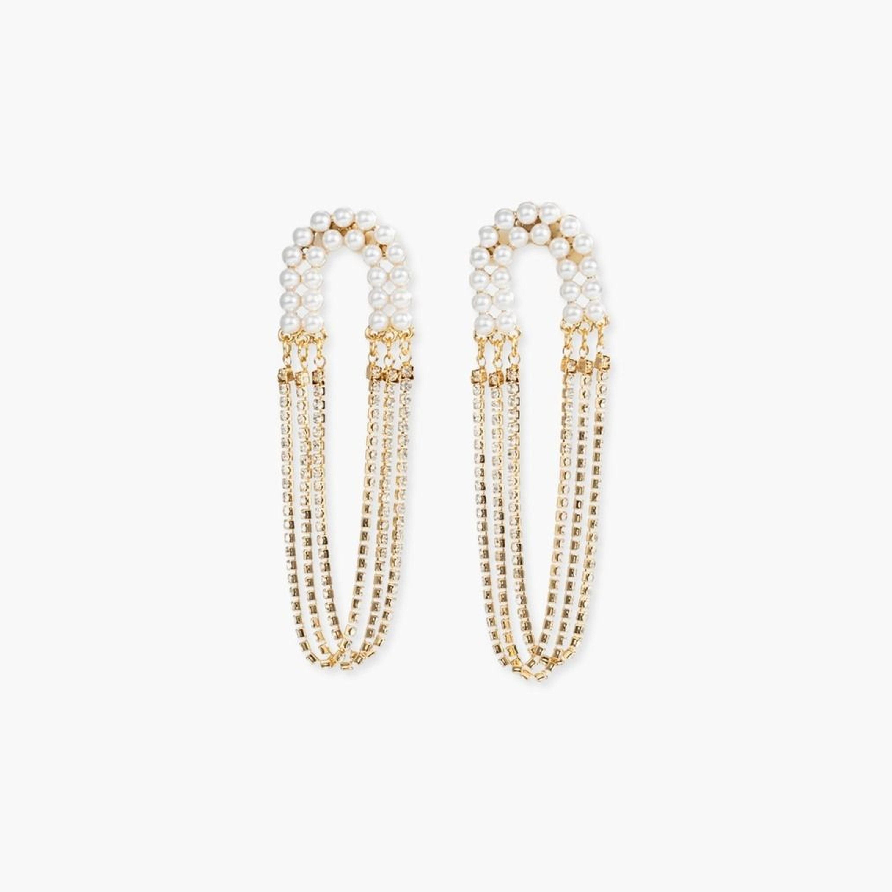 Take Two Women's Faux Pearl Tassel Chain Earrings-women-watchesandjewellery-jewellery-earrings-image-1