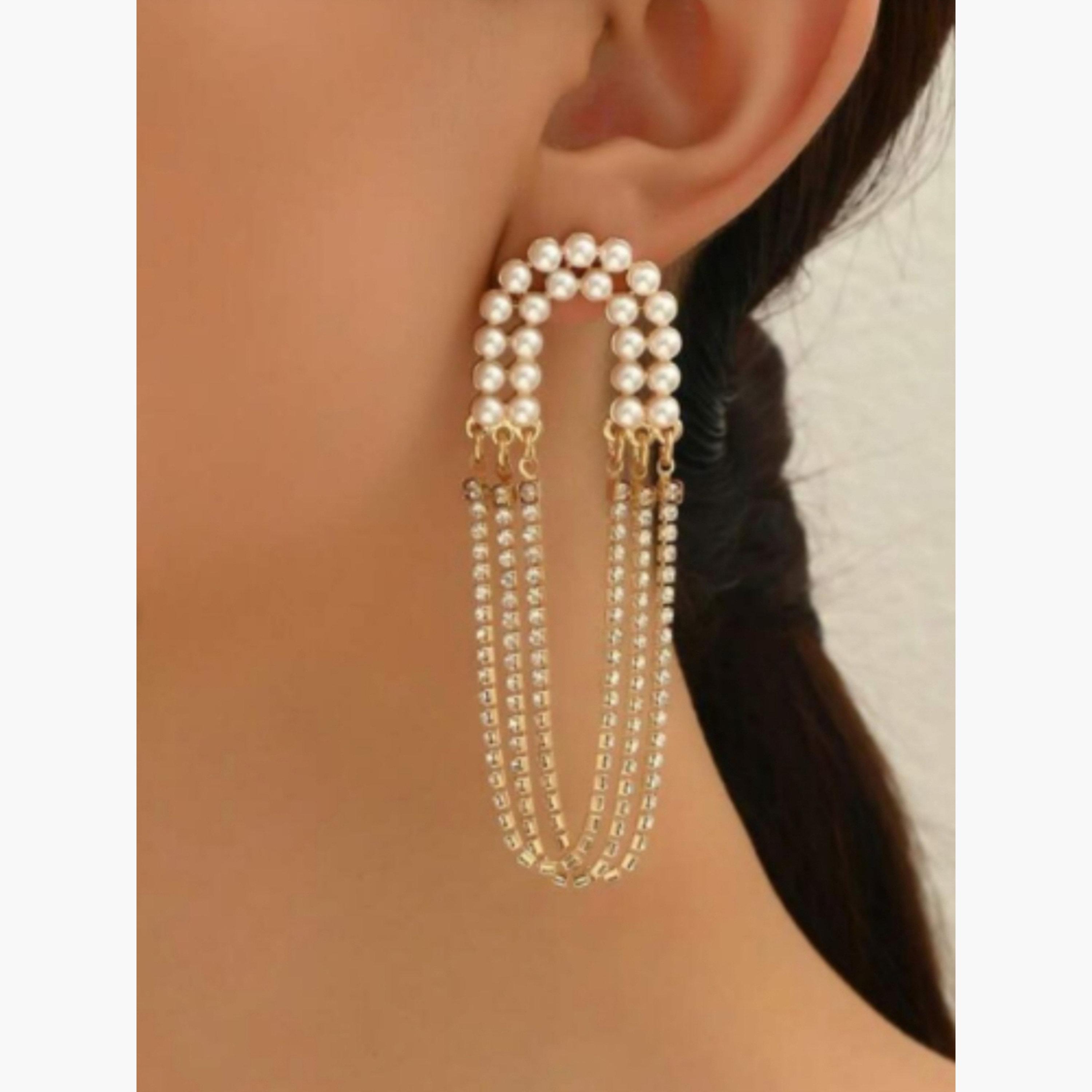 أقراط سلسلة بشرابة من اللؤلؤ الصناعي للنساء من تيك تو-women-watchesandjewellery-jewellery-earrings-image-2