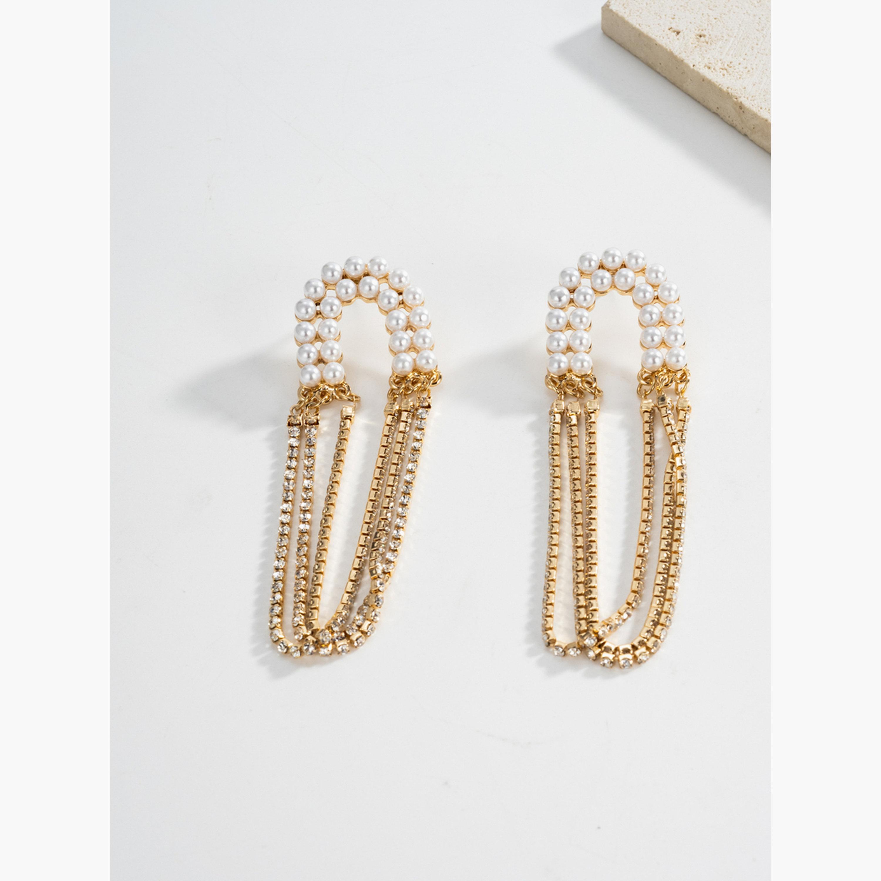 Take Two Women's Faux Pearl Tassel Chain Earrings-women-watchesandjewellery-jewellery-earrings-image-3
