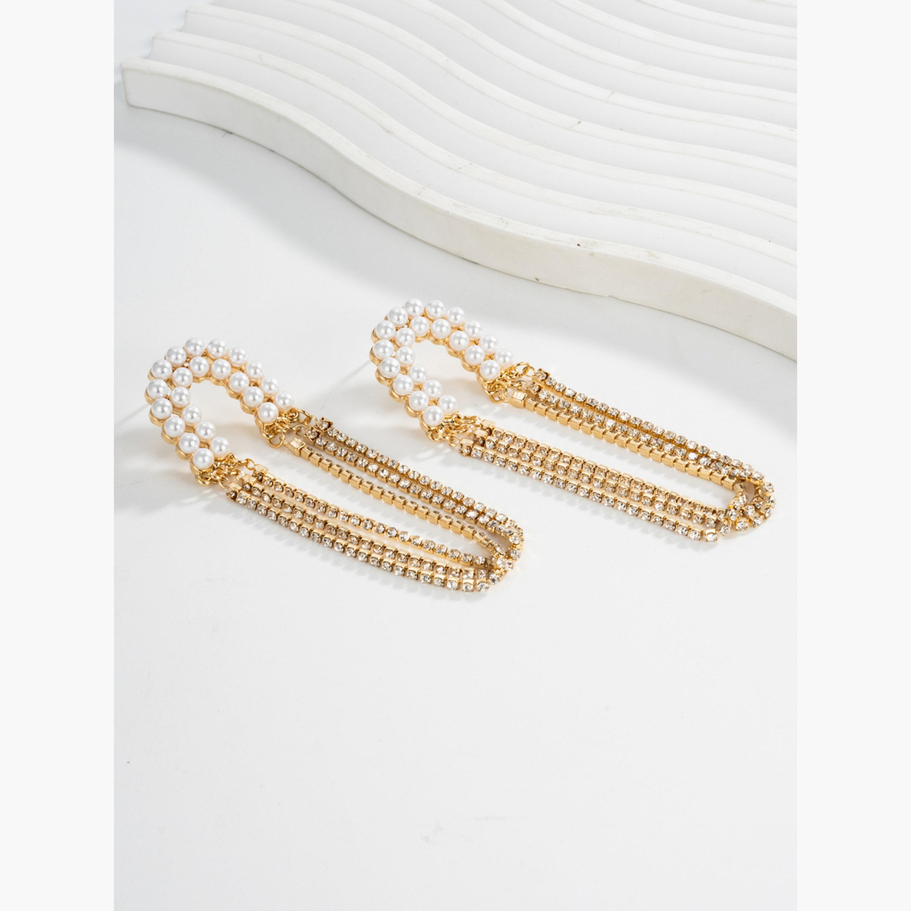 Take Two Women's Faux Pearl Tassel Chain Earrings-women-watchesandjewellery-jewellery-earrings-image-4