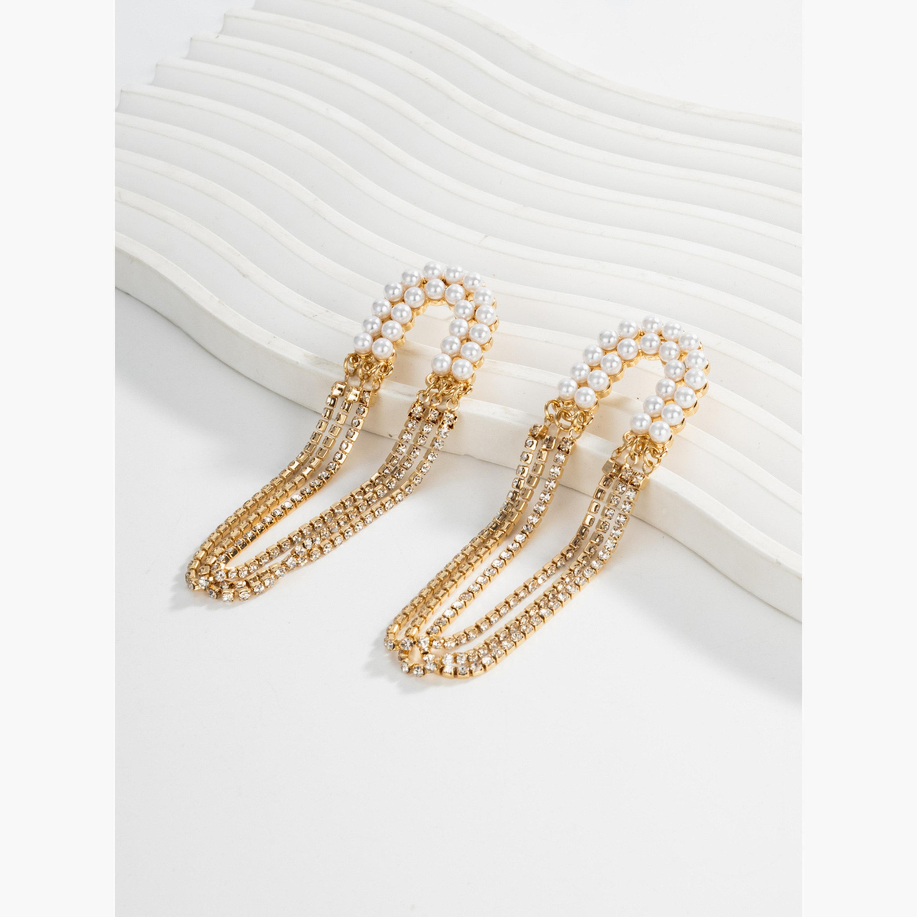 أقراط سلسلة بشرابة من اللؤلؤ الصناعي للنساء من تيك تو-women-watchesandjewellery-jewellery-earrings-image-5
