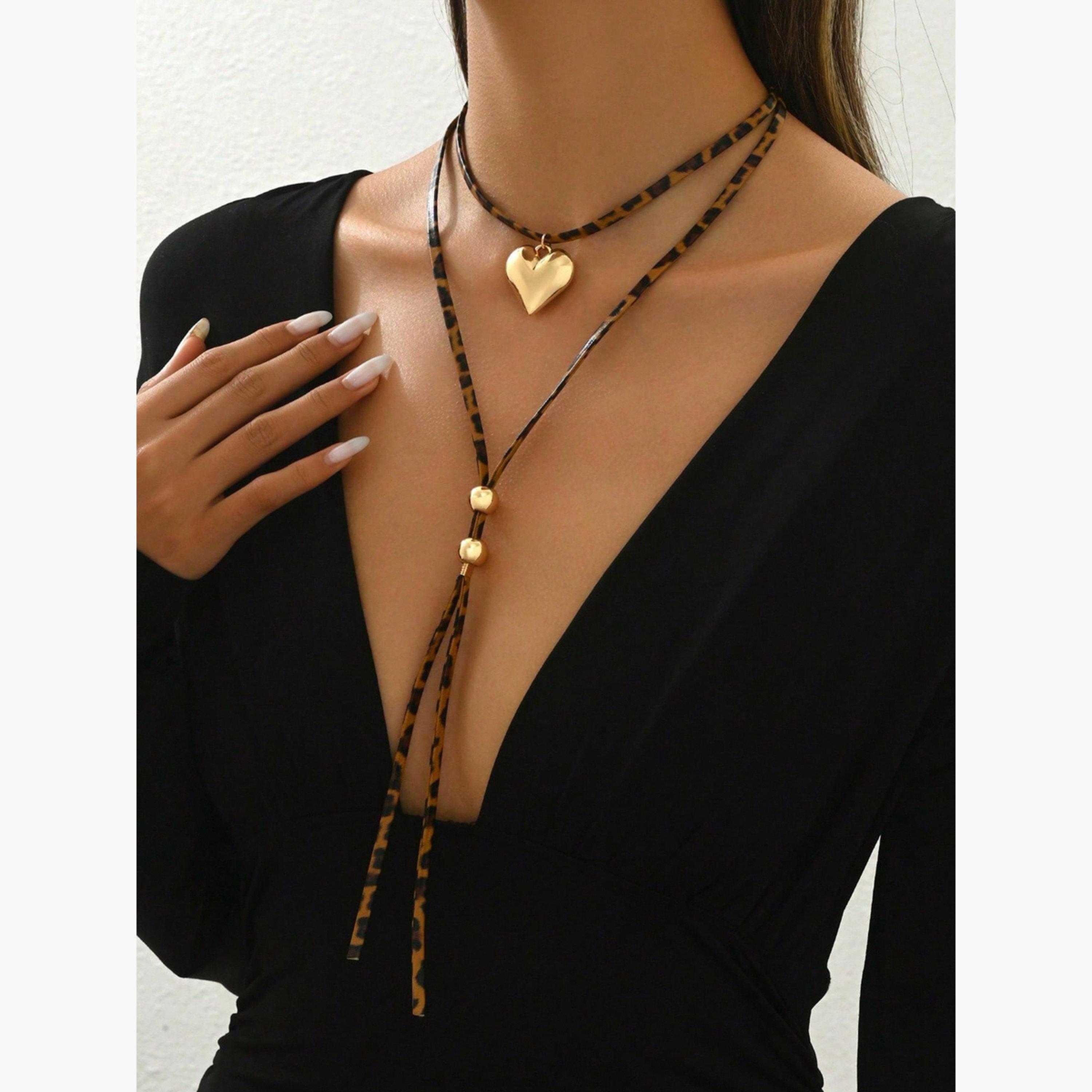 Take Two Women Leopard Print Heart-Shaped Pendant Necklace-women-watchesandjewellery-jewellery-necklacesandpendants-image-2