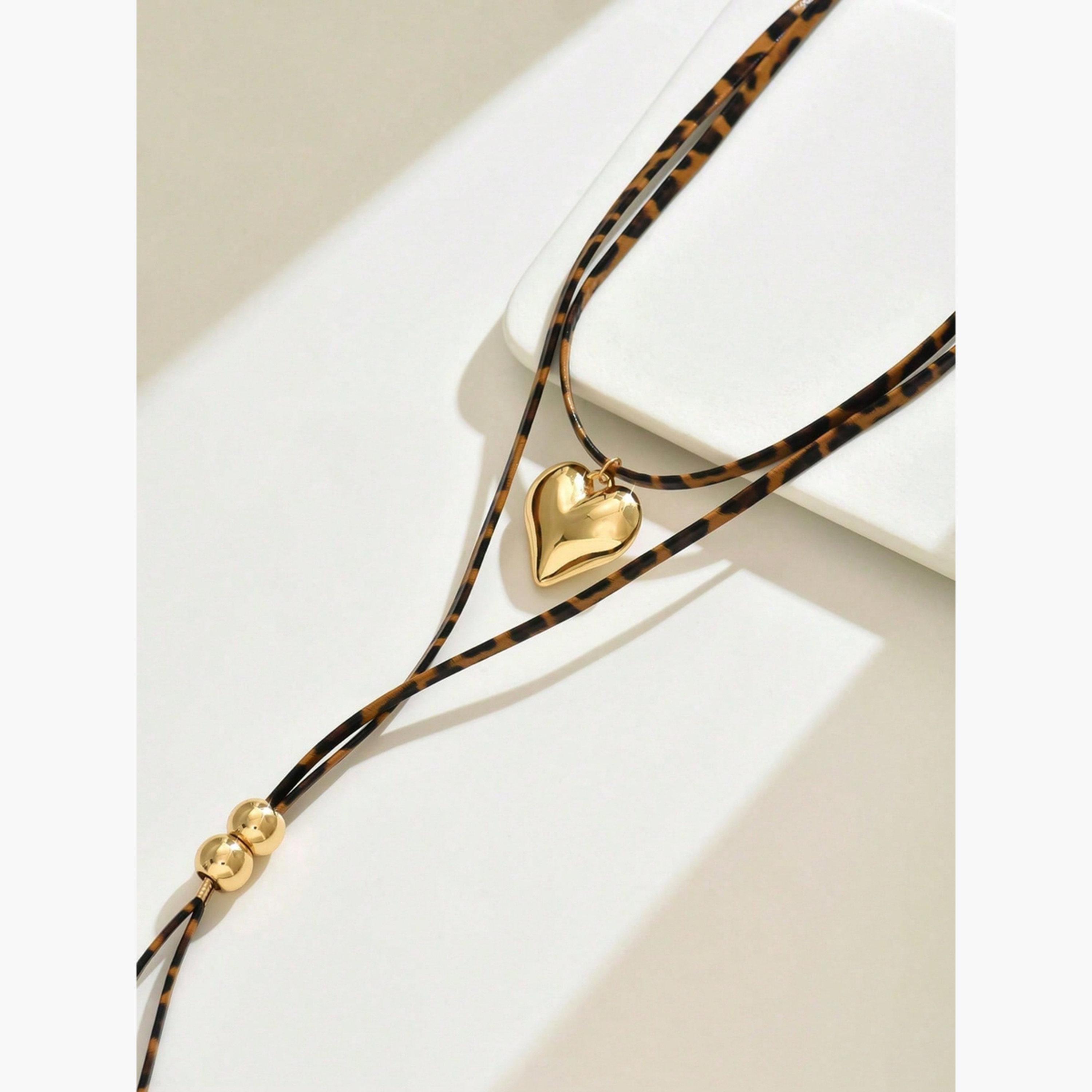 Take Two Women Leopard Print Heart-Shaped Pendant Necklace-women-watchesandjewellery-jewellery-necklacesandpendants-image-3