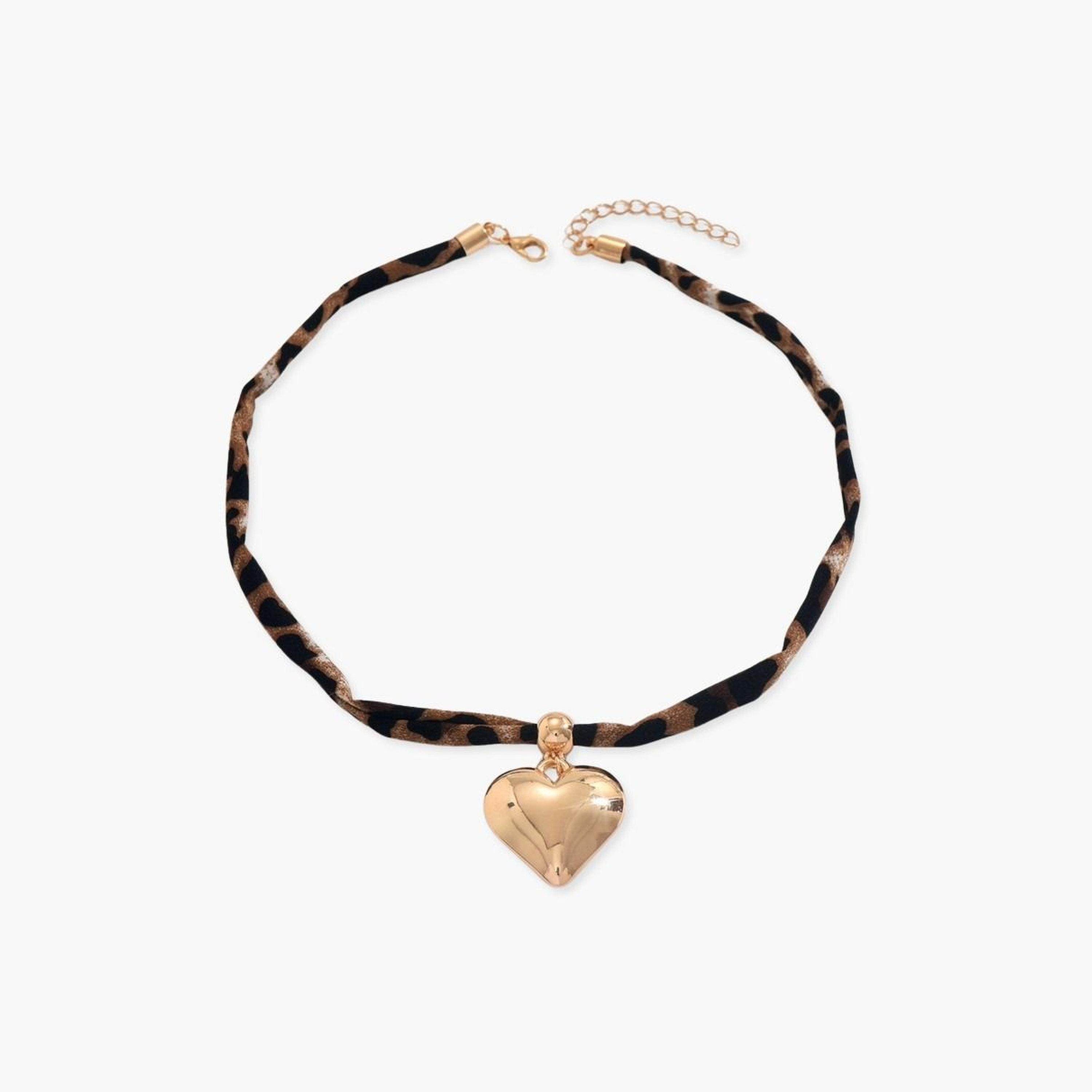 Take Two Gold Heart Pendant Necklace with Leopard Print-women-watchesandjewellery-jewellery-necklacesandpendants-image-1