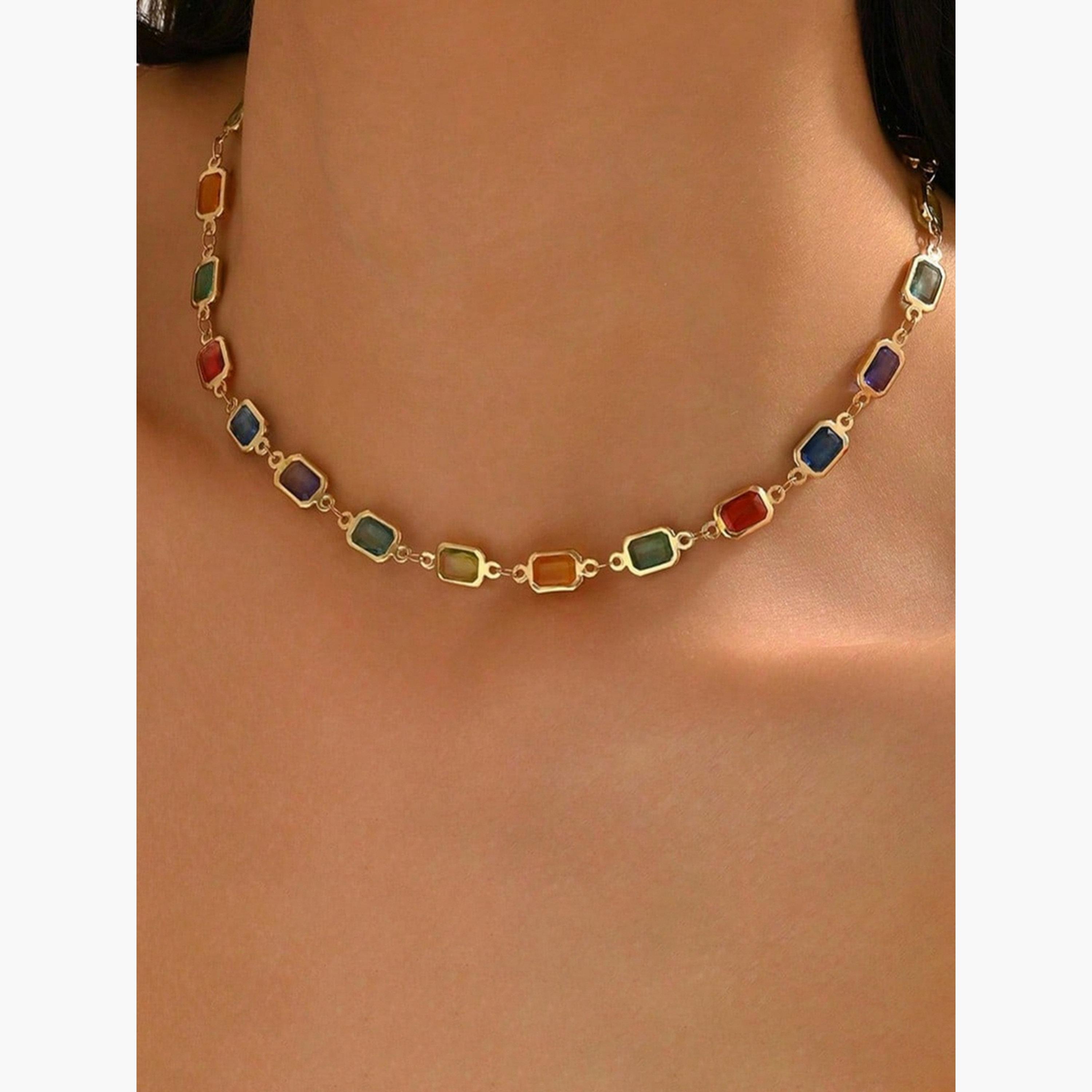 قلادة مربعة هندسية مرصعة بالكريستال للنساء من تيك تو-women-watchesandjewellery-jewellery-necklacesandpendants-image-4