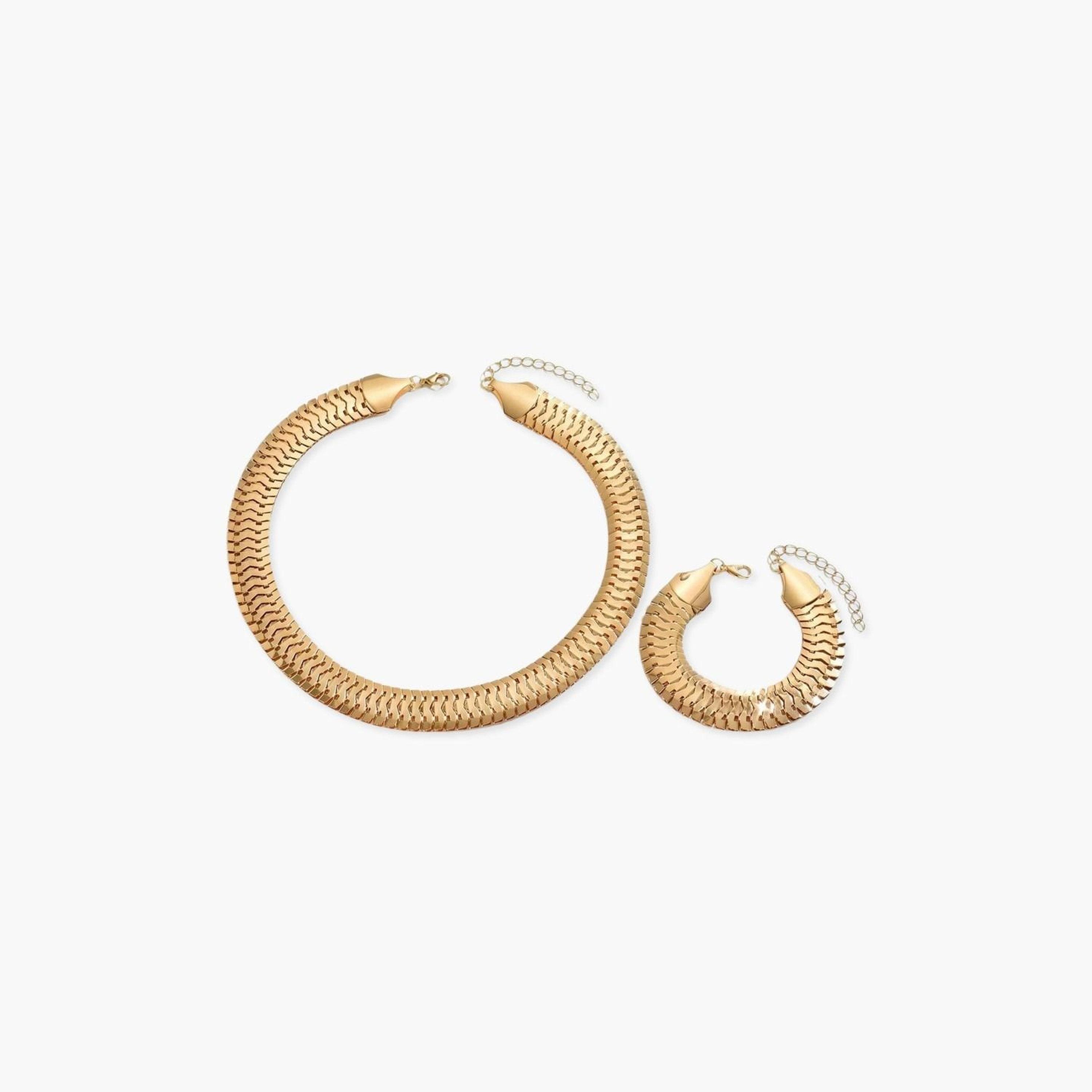 Take Two Women Gold Herringbone Necklace and Bracelet Set-women-watchesandjewellery-jewellery-jewellerysets-image-1