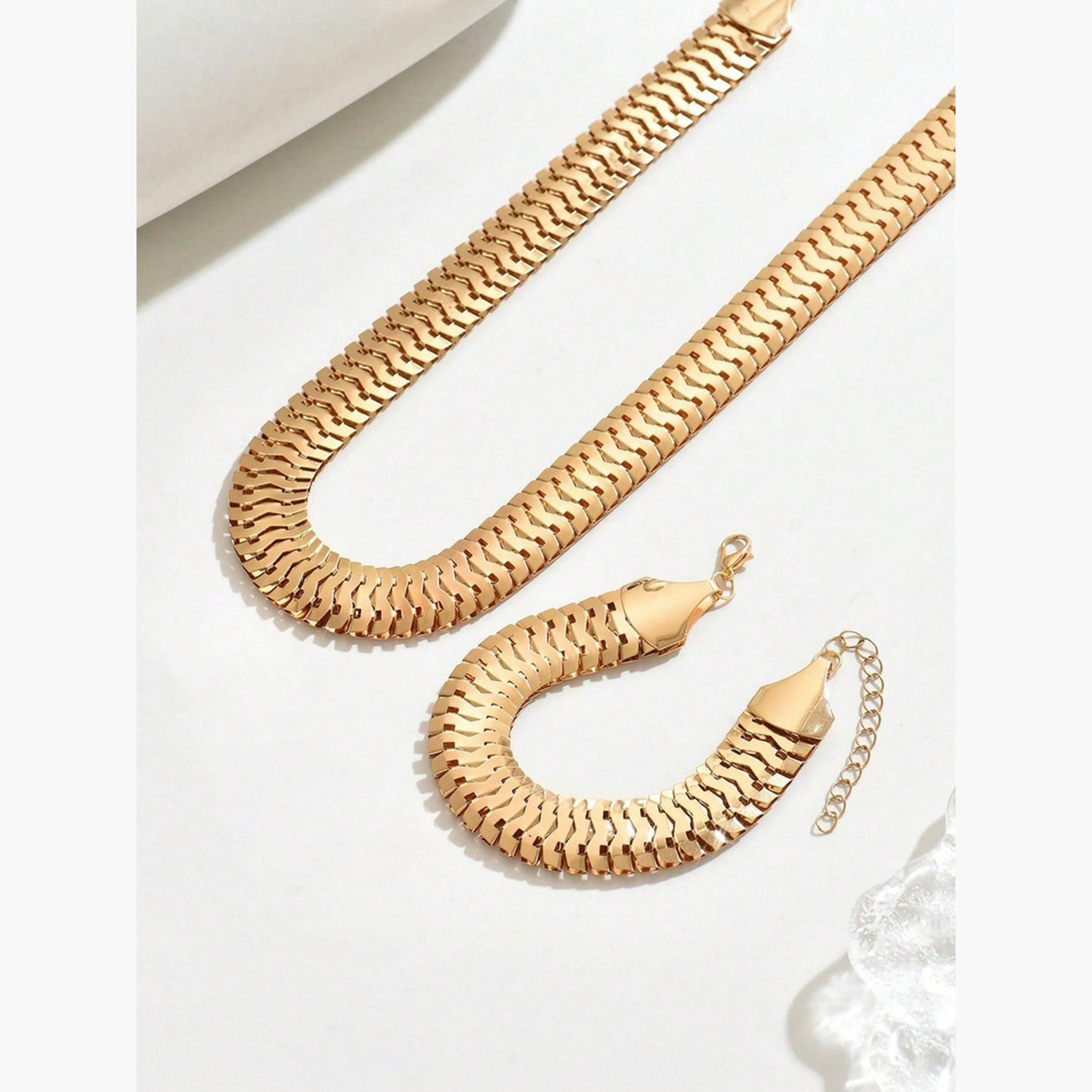 Take Two Women Gold Herringbone Necklace and Bracelet Set-women-watchesandjewellery-jewellery-jewellerysets-image-3