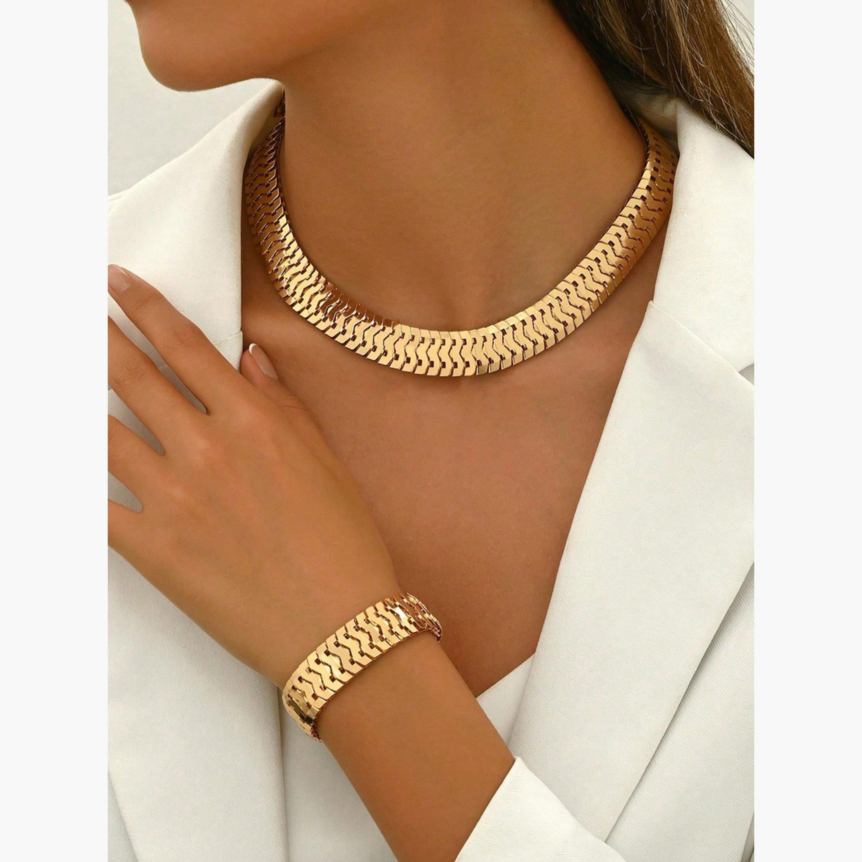 طقم قلادة وسوار ذهبي بتصميم متعرج للنساء من تيك تو-women-watchesandjewellery-jewellery-jewellerysets-image-4