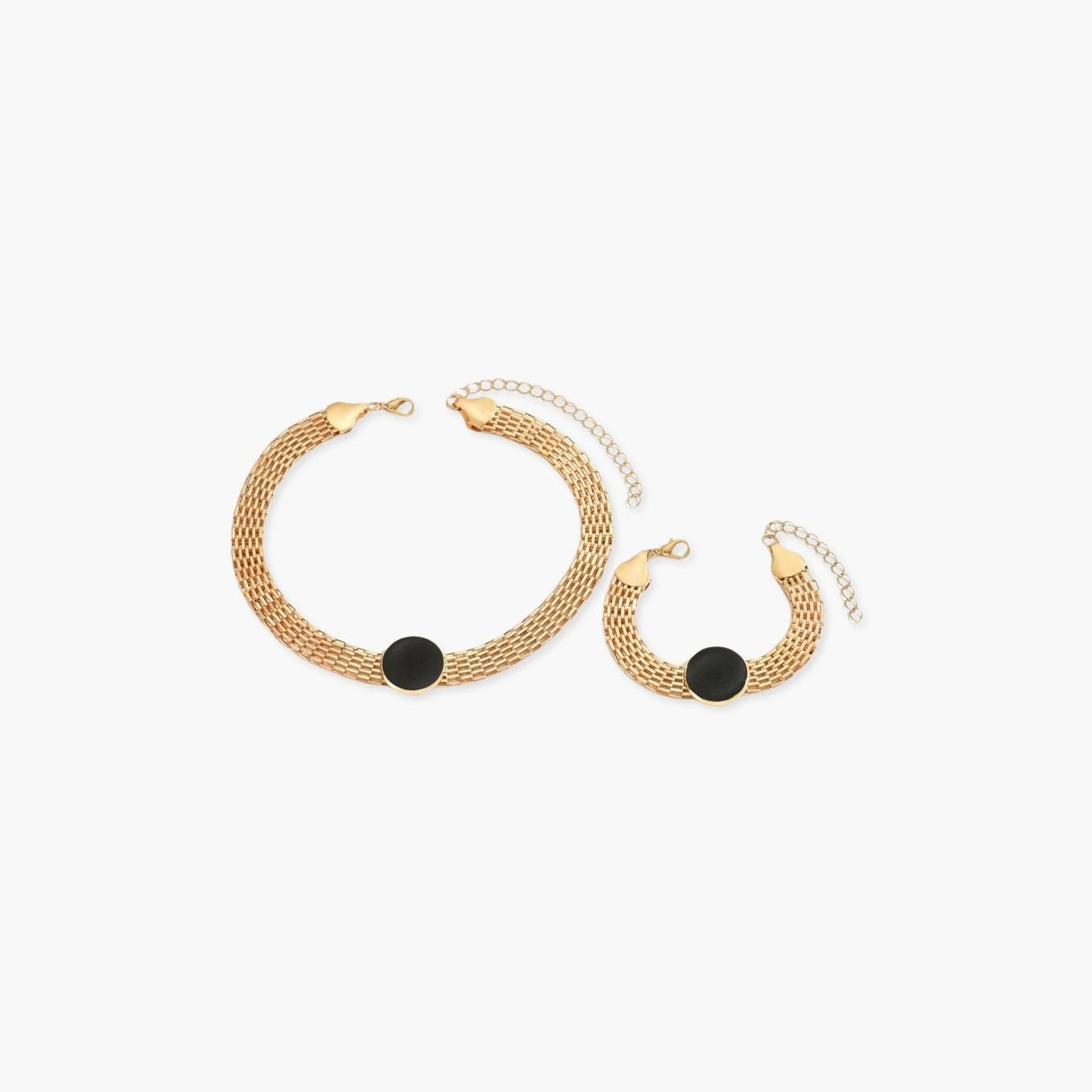 طقم قلادة وسوار ذهبي بسلسلة مع لمسة سوداء من تيك تو-women-watchesandjewellery-jewellery-jewellerysets-image-1