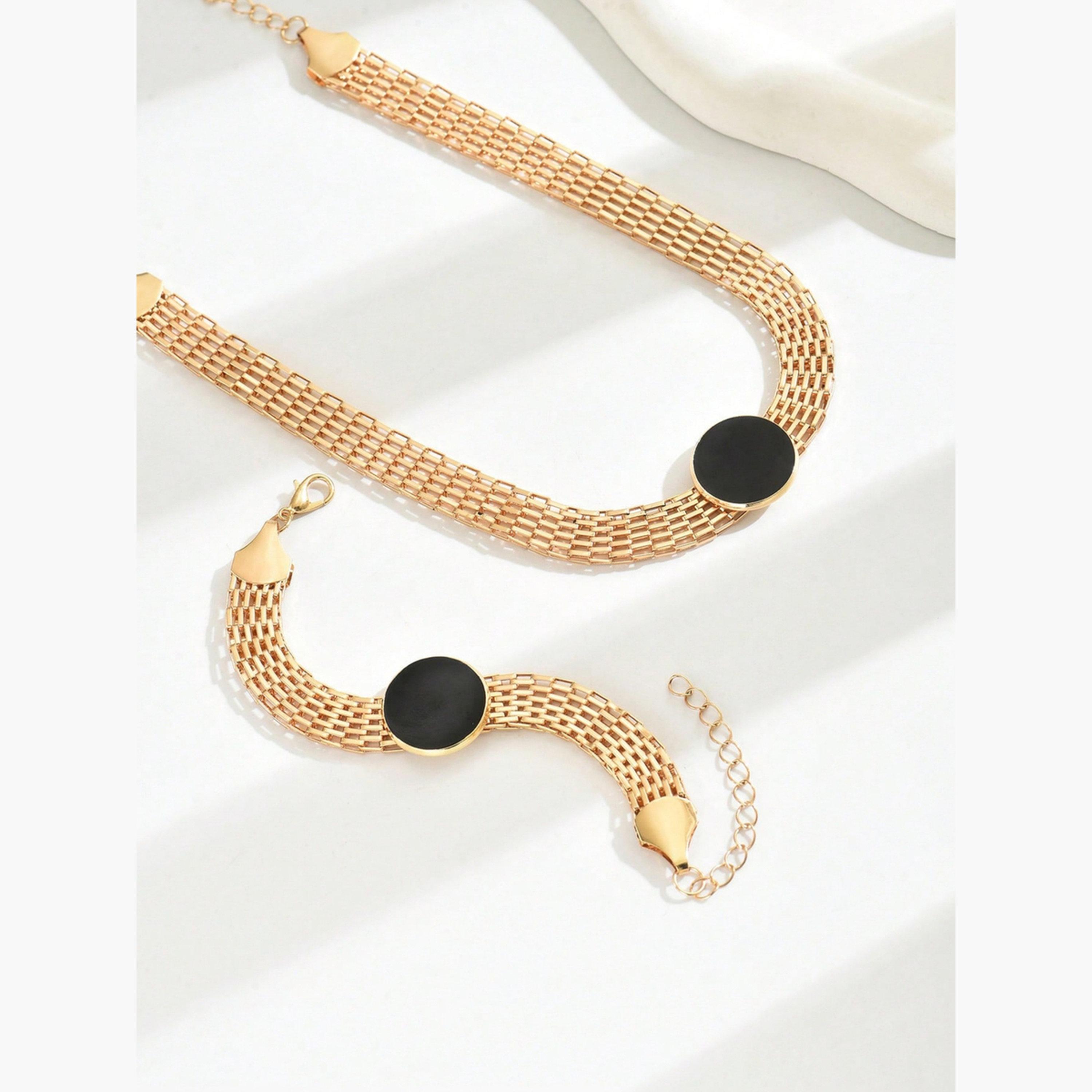 Take Two Gold Chain Necklace and Bracelet Set with Black Accent-women-watchesandjewellery-jewellery-jewellerysets-image-3