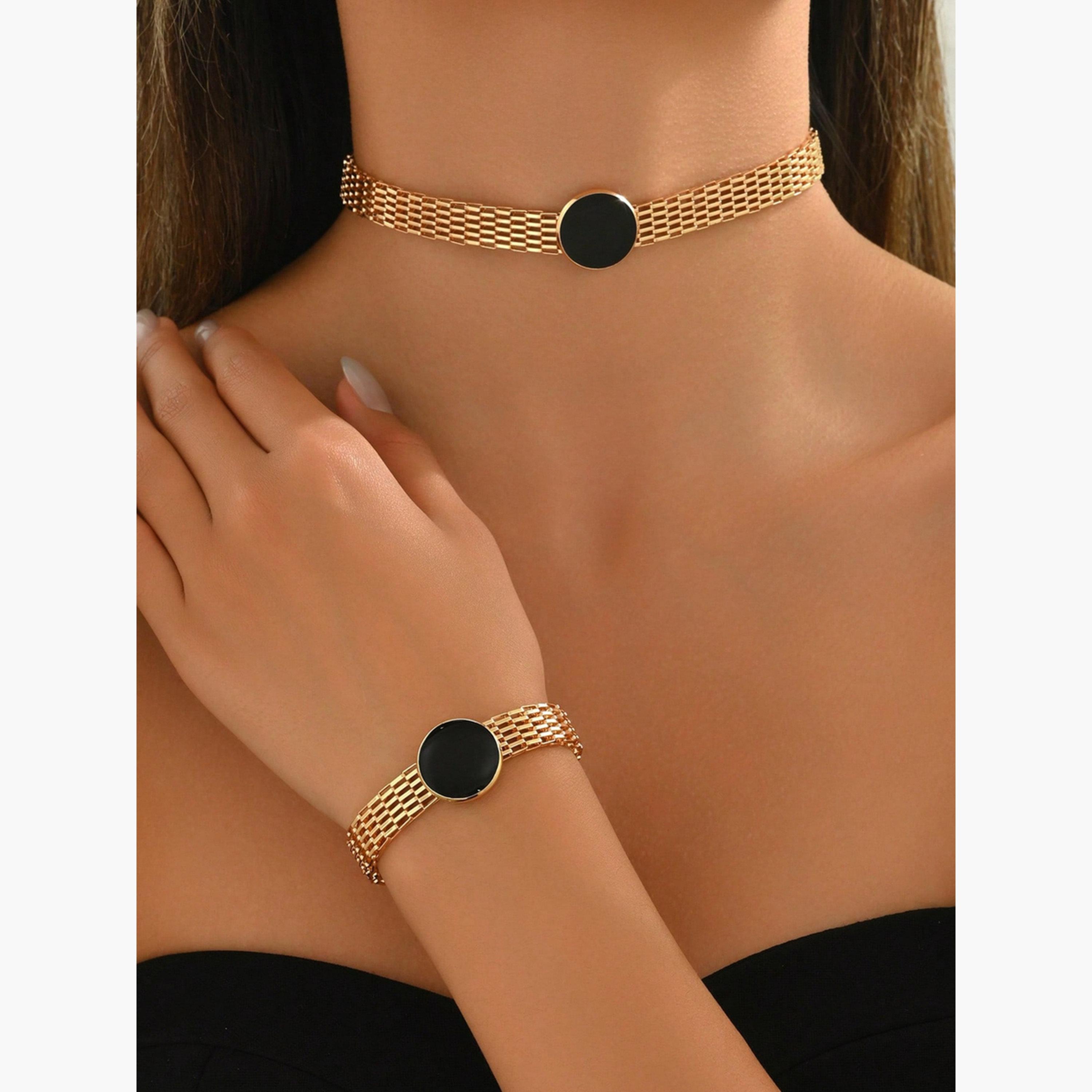 Take Two Gold Chain Necklace and Bracelet Set with Black Accent-women-watchesandjewellery-jewellery-jewellerysets-image-4