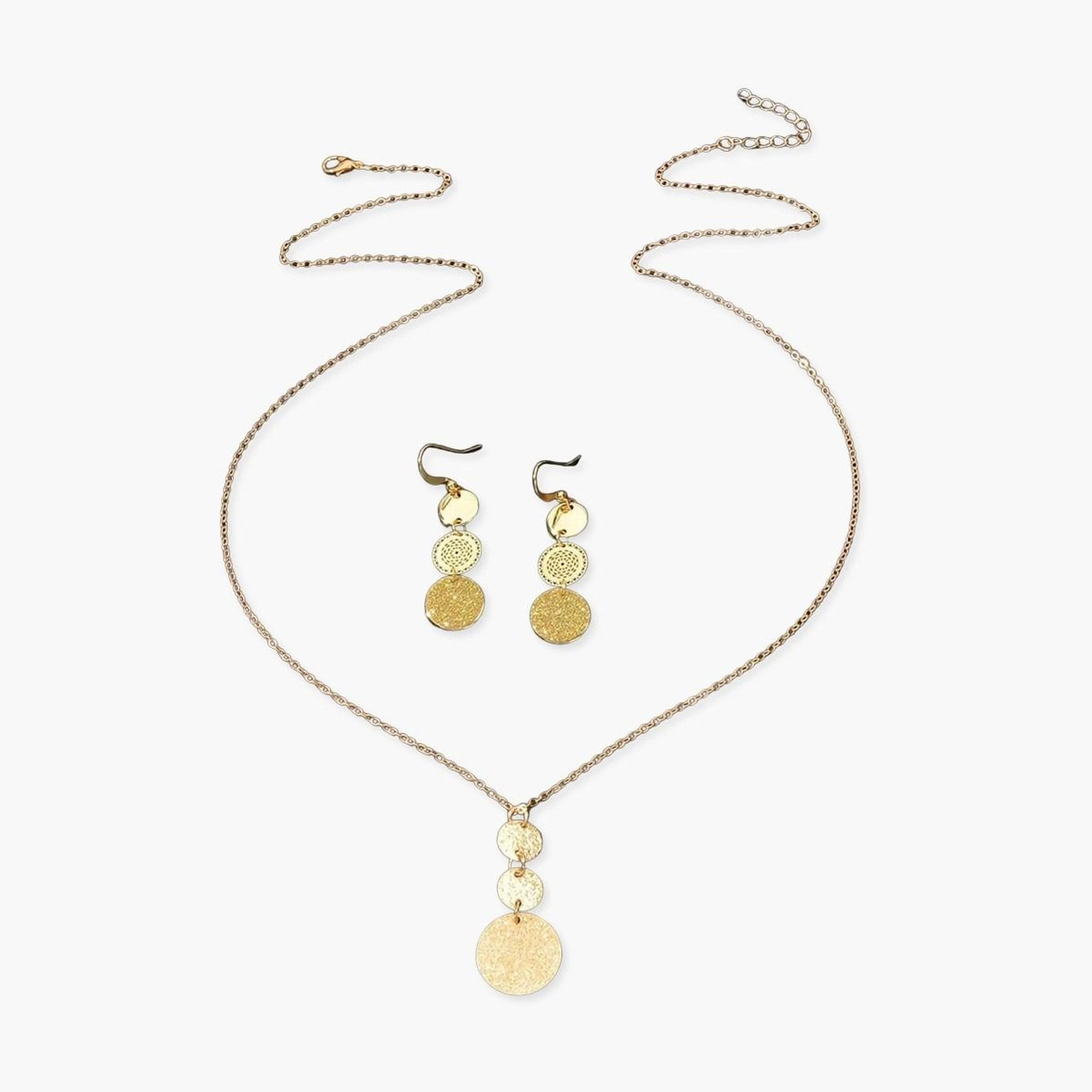 Take Two Gold Tone Geometric Disc Necklace and Earrings Set-women-watchesandjewellery-jewellery-jewellerysets-image-1